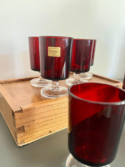 Luminarc Red Glasses (6), France, 1970s