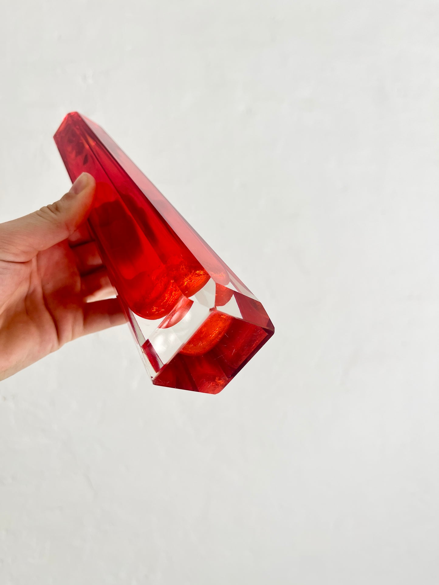 Vintage Red Cased Glass Vase by VEB Kunstglas Ilmenau, GDR, 1970s
