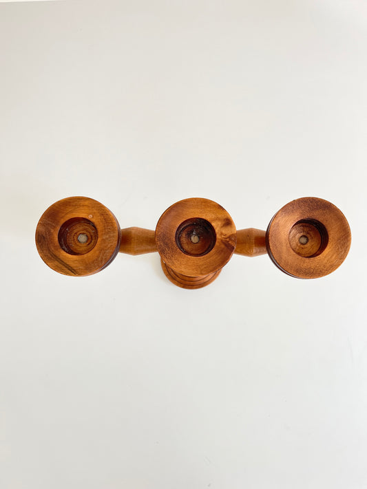 Scandinavian Three-Arm Wooden Candle Holder, Sweden, 1960s