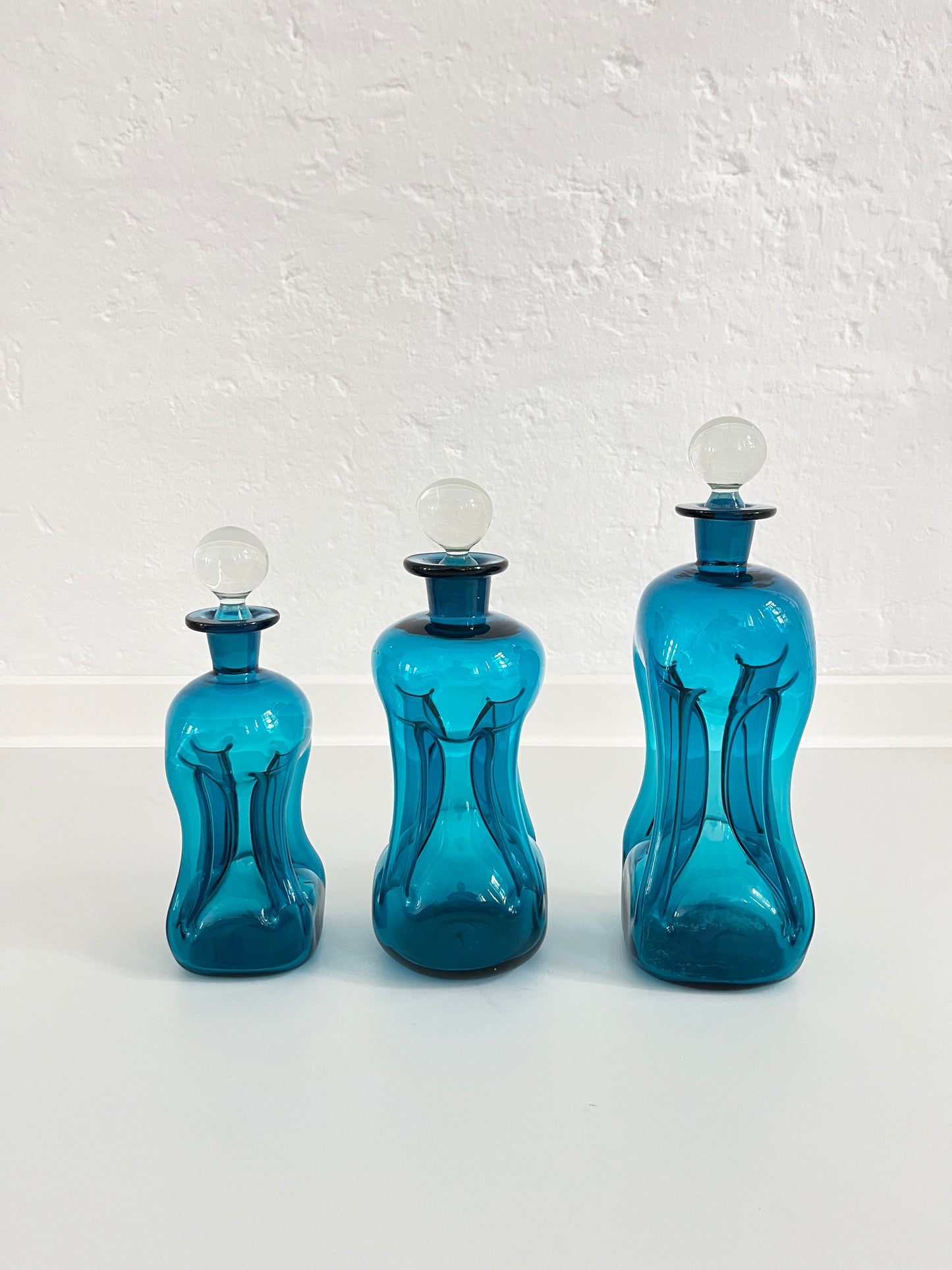 "Kluk Kluk" Blue Glass Decanter Vases, Holmegaard, Denmark, 1960s