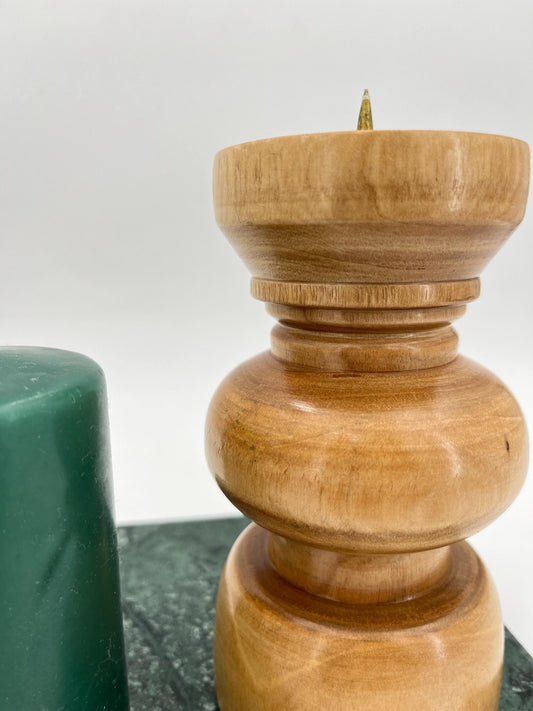 Scandinavian Wood Candle Holder Column Shape, Metal Spike, 1070s