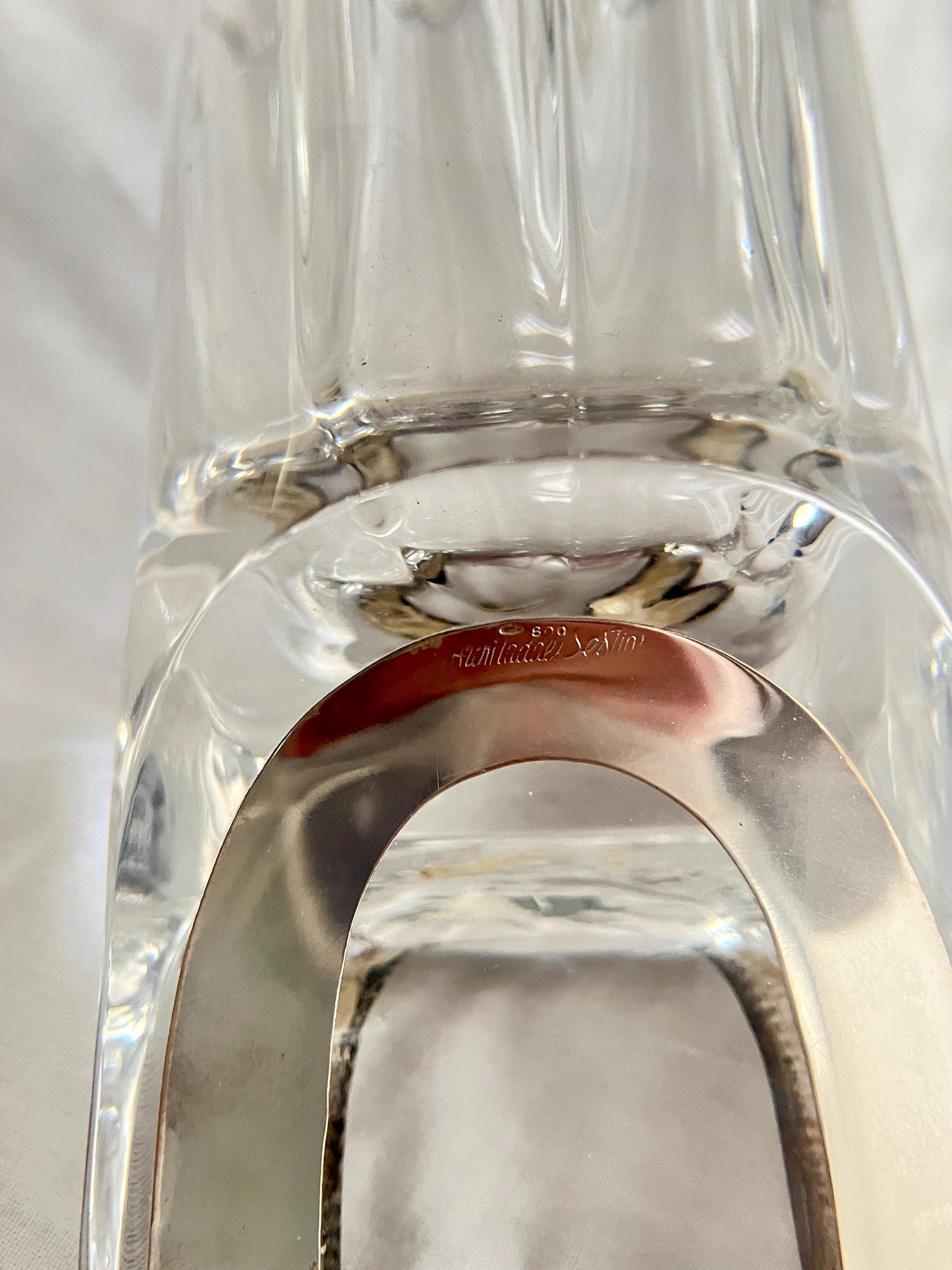 Rare vintage crystal and 800 silver vase by Taddei Sestini, Italy 1970s, rare architect-designed crystal vase