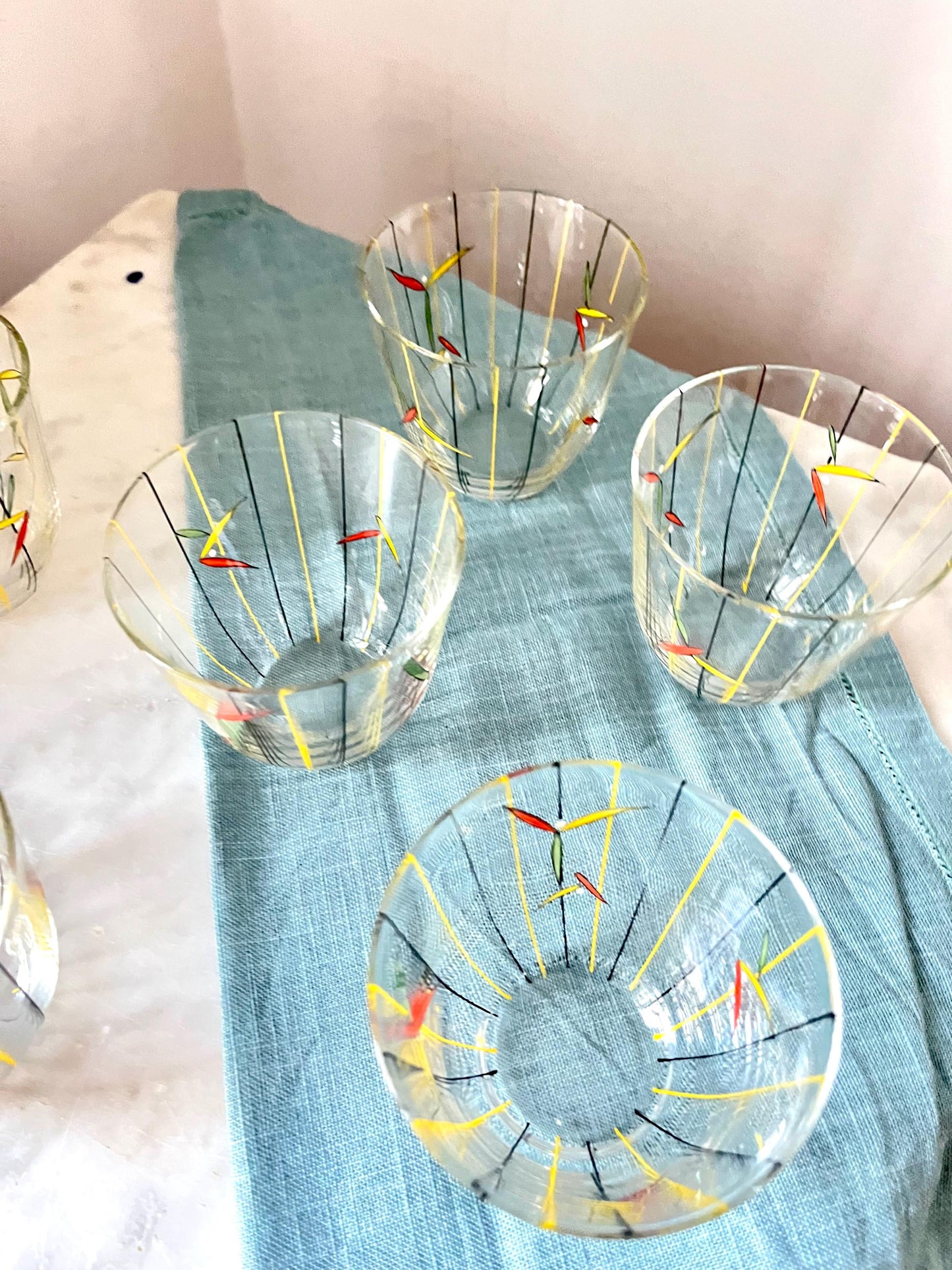Set of 6 Hand-Painted Glasses, Yellow & Black, 1950s