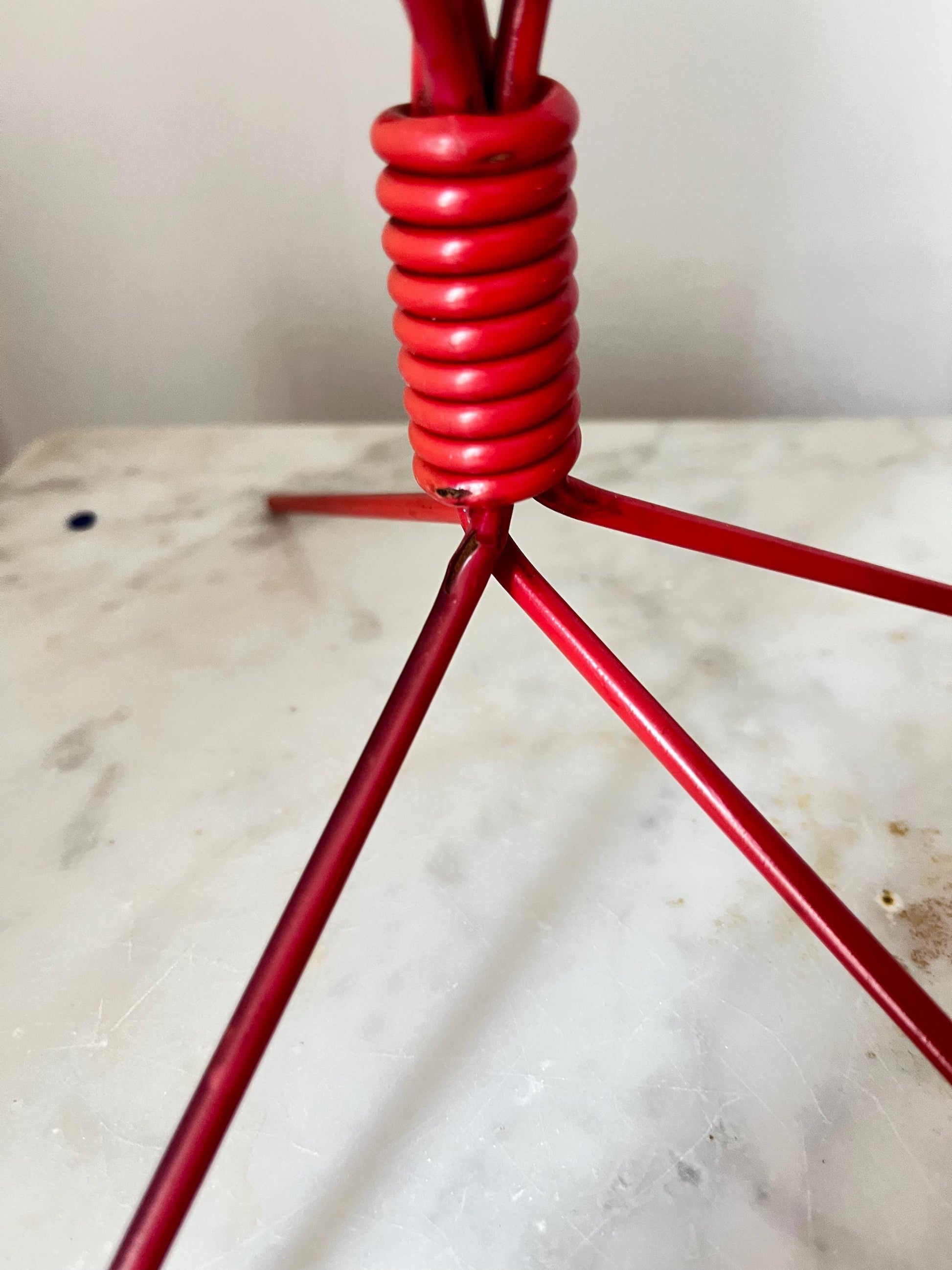 Vintage DDR red metal four-arm candlestick, East Germany, DDR mid-century candle holder