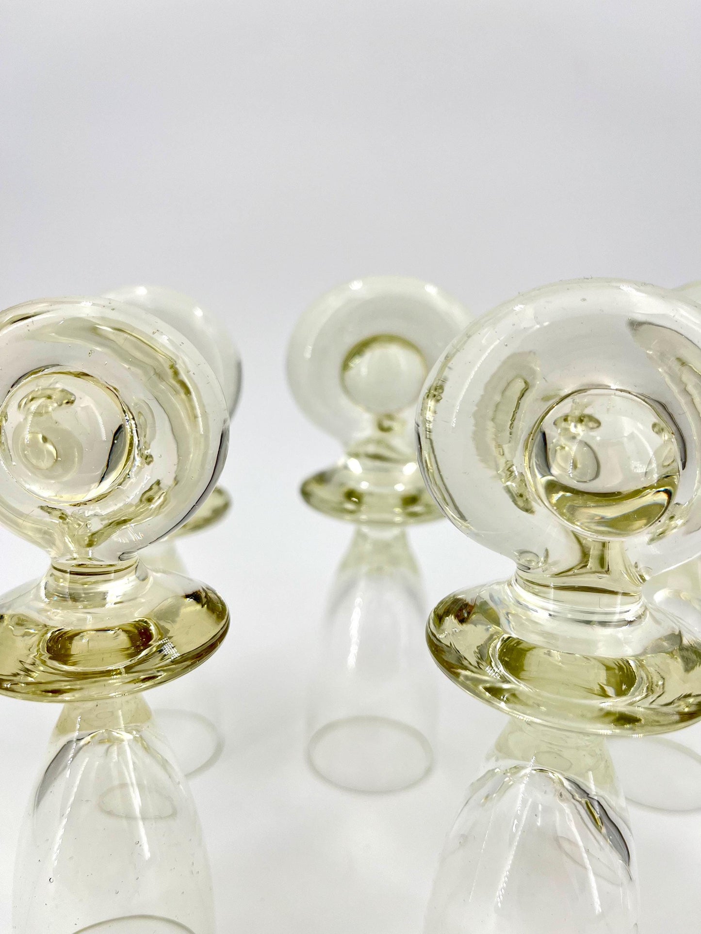 Vintage Peill & Putzler Portobello shot glasses, Germany 1970s, playful rounded-base shot glasses