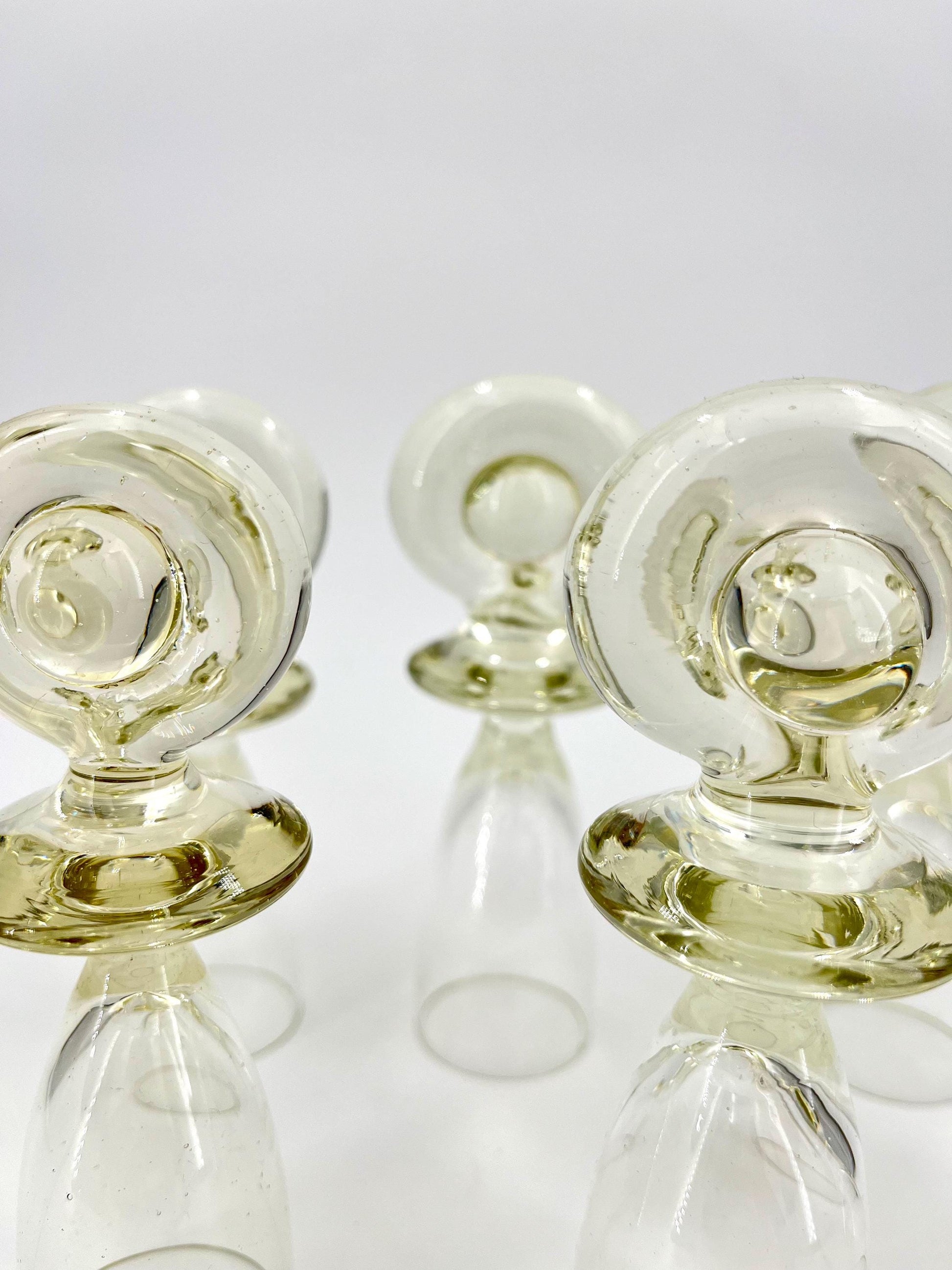 Vintage Peill & Putzler Portobello shot glasses, Germany 1970s, playful rounded-base shot glasses