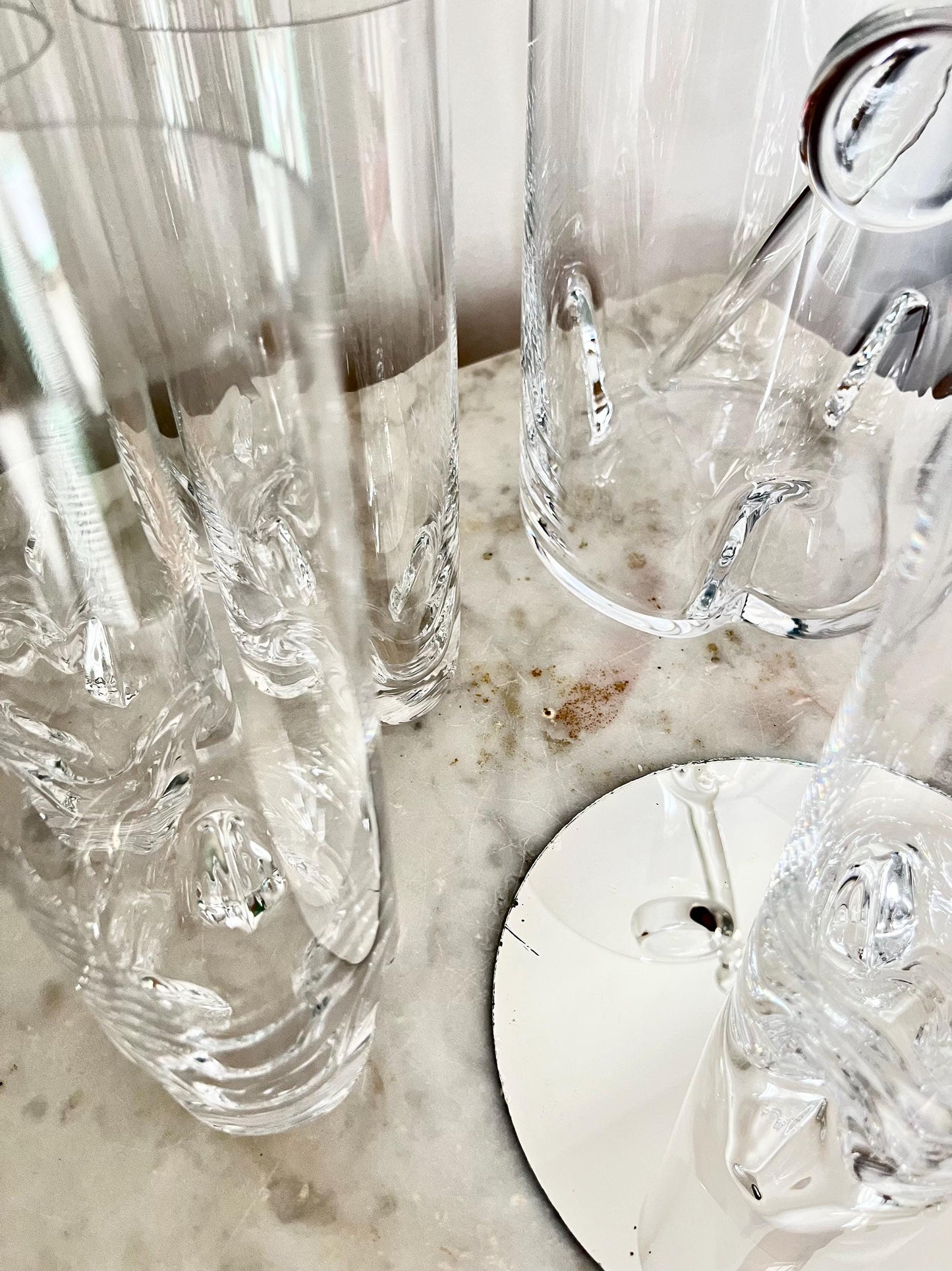 Vintage Bohemian crystal cocktail set, Czech Republic 1980s, clear cut crystal glasses and ice bucket
