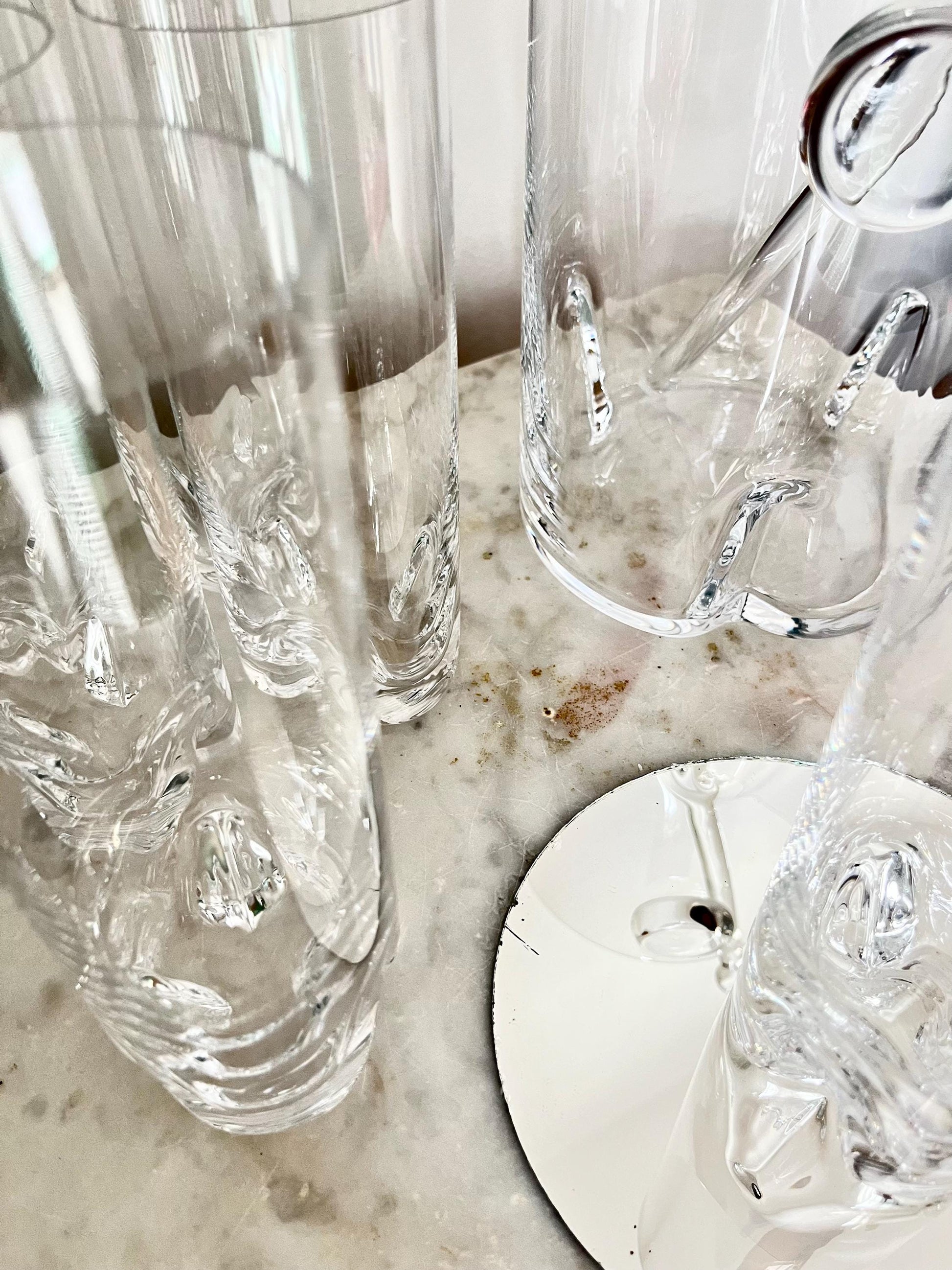 Vintage Bohemian crystal cocktail set, Czech Republic 1980s, clear cut crystal glasses and ice bucket