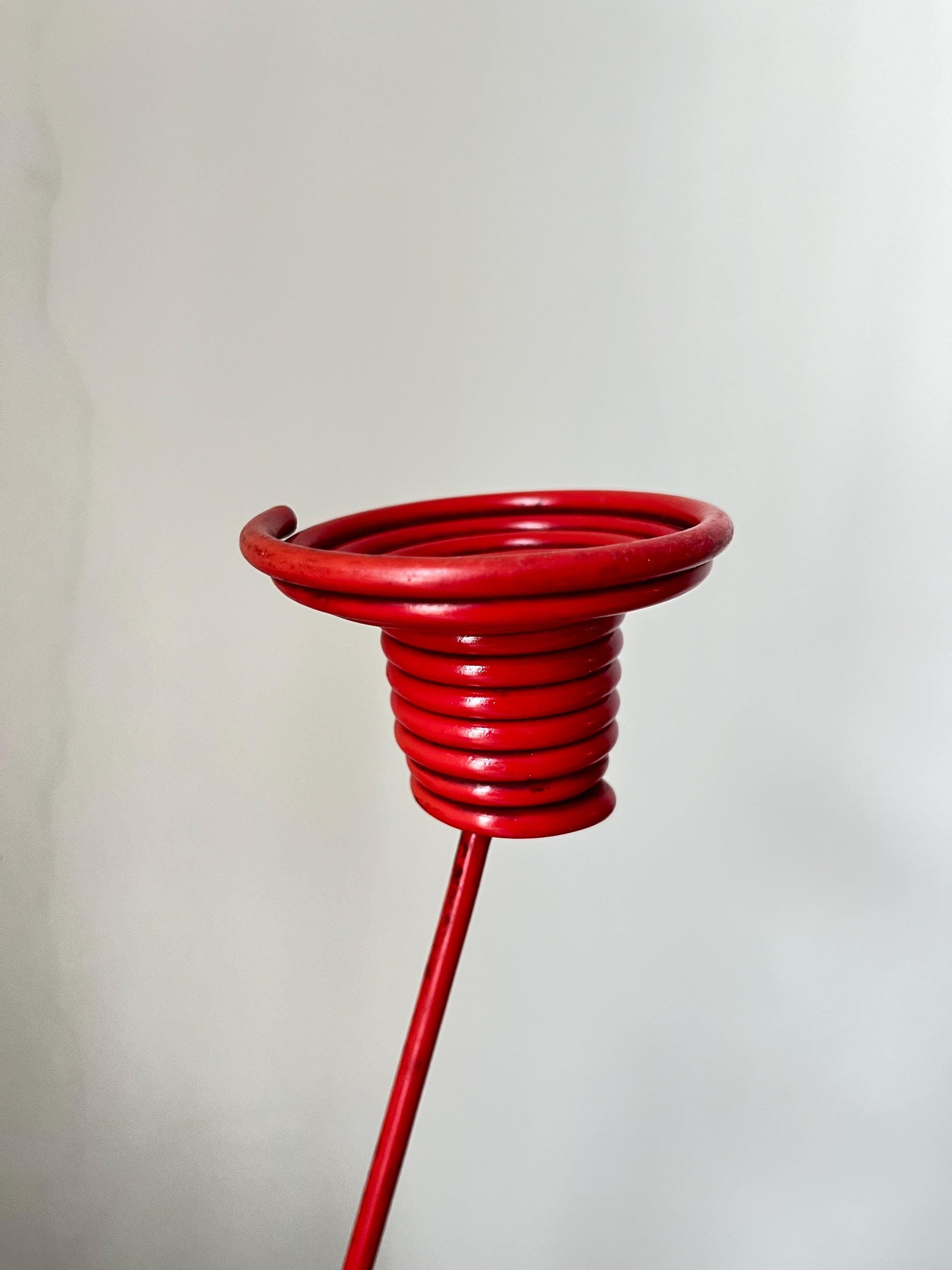 Vintage DDR red metal four-arm candlestick, East Germany, vintage East German candelabra