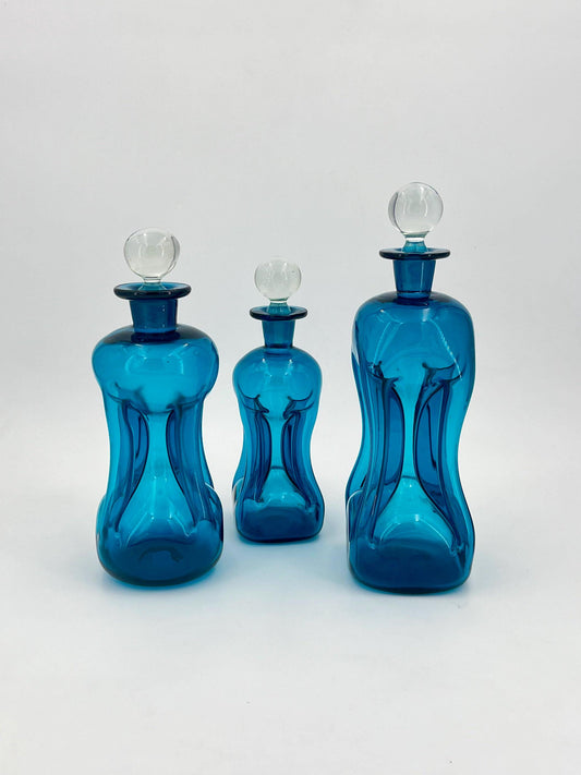 "Kluk Kluk" Blue Glass Decanter Vases, Holmegaard, Denmark, 1960s