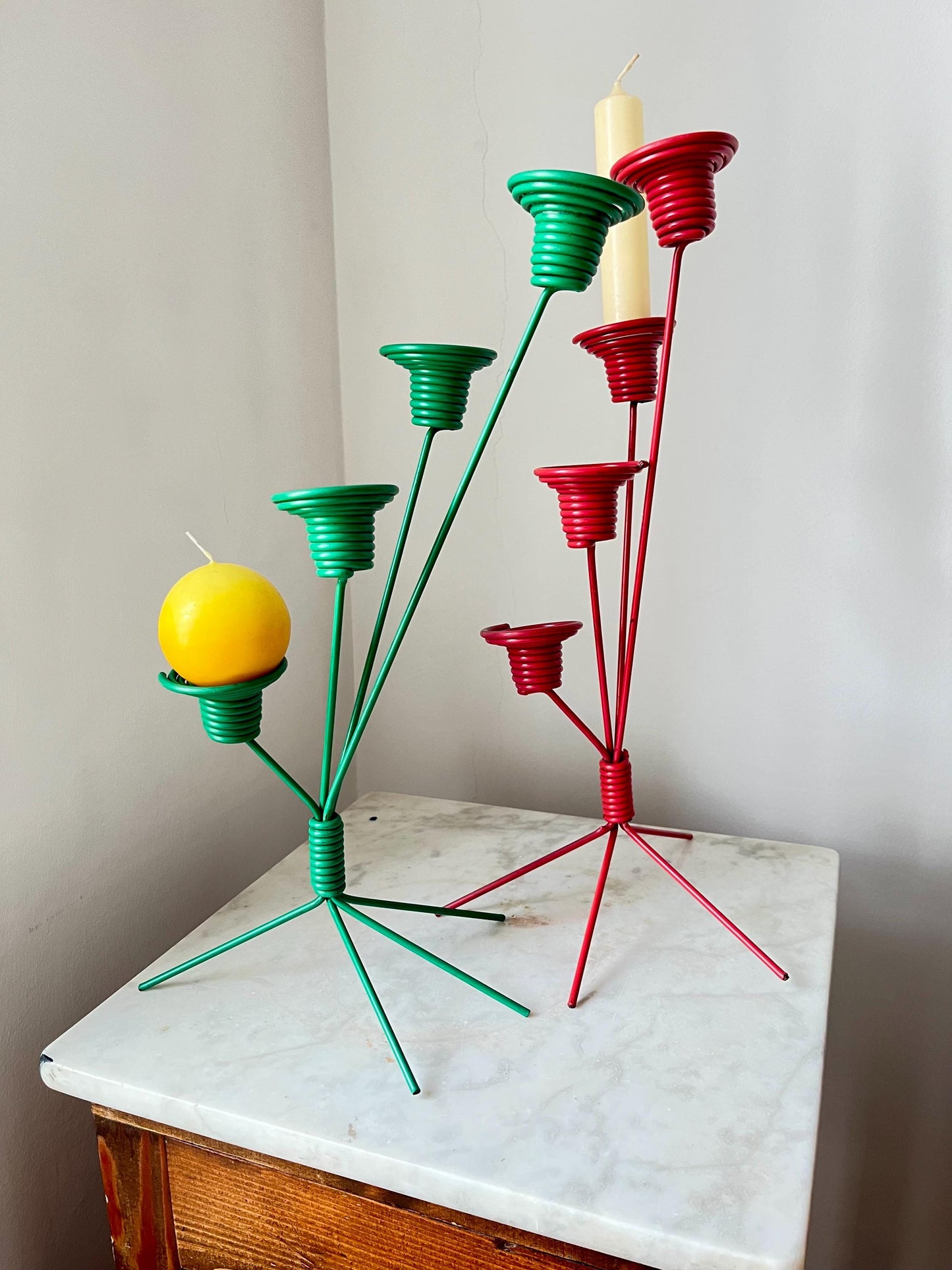 Vintage DDR red metal four-arm candlestick, East Germany, red metal candle holder for four candles