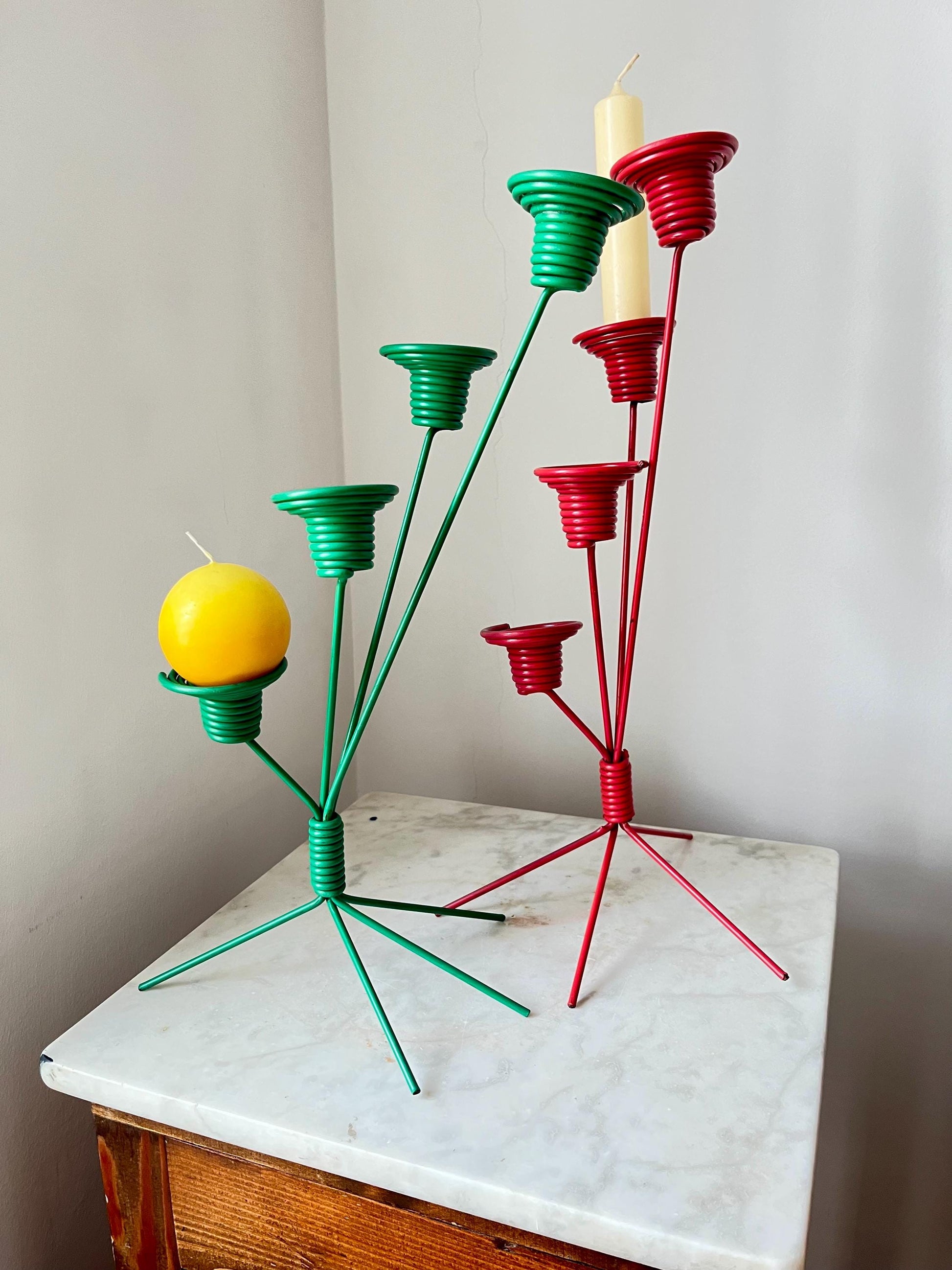 Vintage DDR red metal four-arm candlestick, East Germany, red metal candle holder for four candles