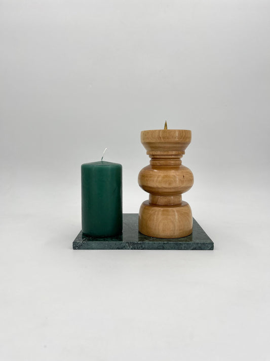 Scandinavian Wood Candle Holder Column Shape, Metal Spike, 1070s