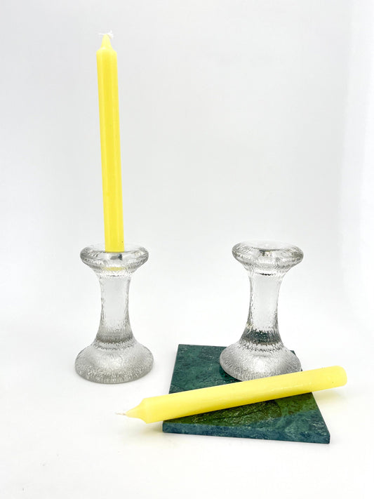 Clear ice glass candle holder, 1980s vintage mid-century home decor