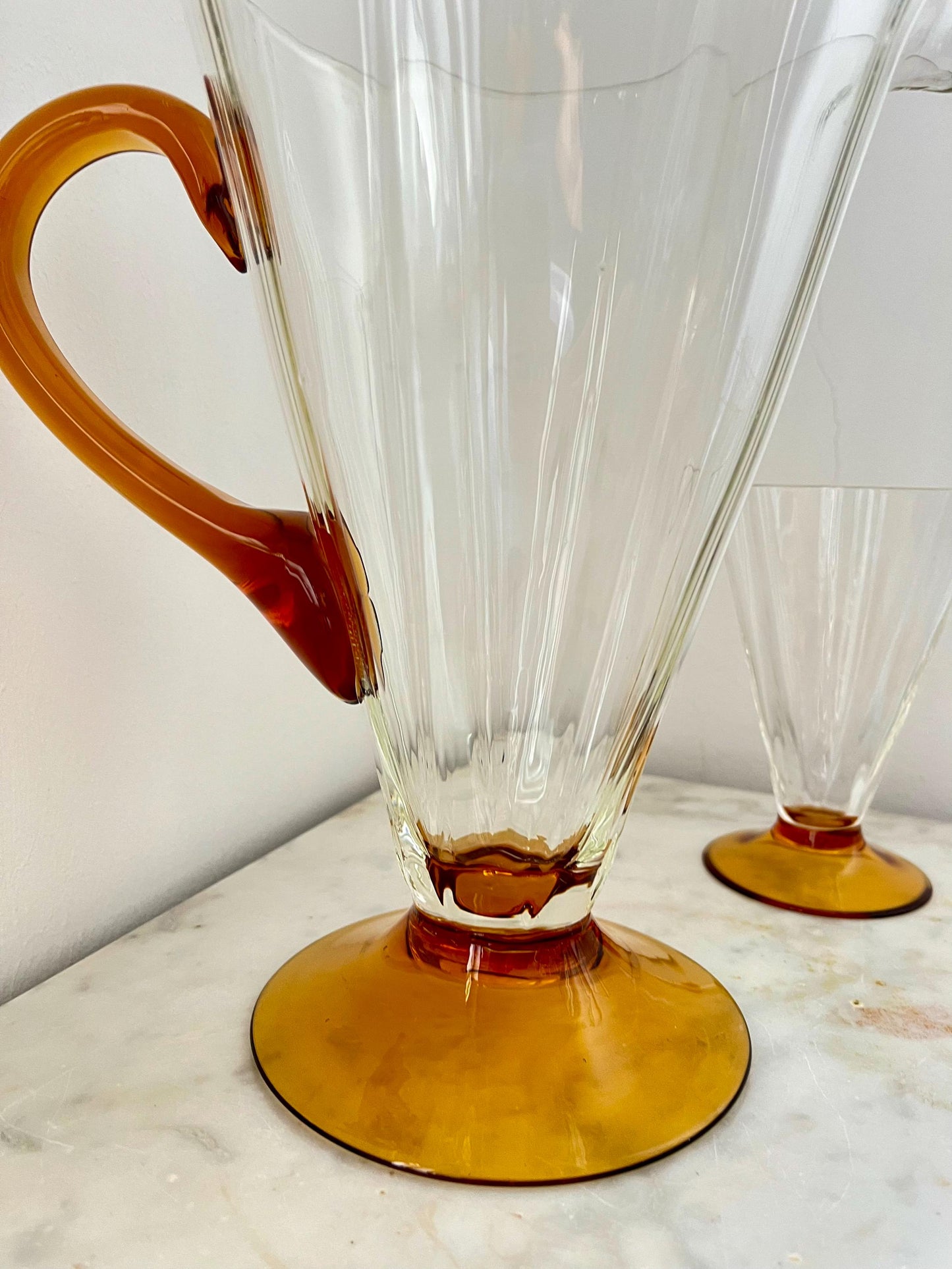 Brocca in vetro Art Déco e 4 bicchieri, Germania, anni '30