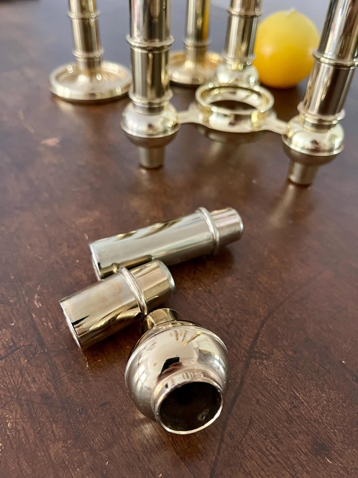 Very Rare Modular Scandinavian Brass Candlestick, 33-Piece Mid-Century Plug-In, Stoff Nagel System