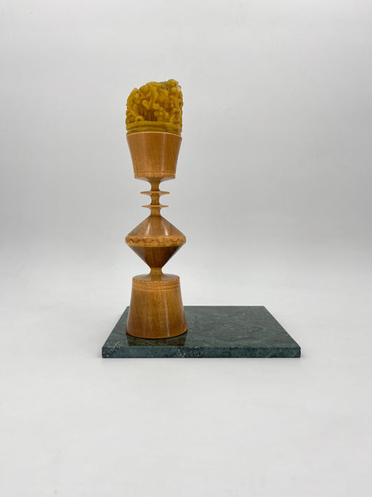 Vintage turned wooden candlestick, Scandinavian design 1970s, expertly turned wood candlestick