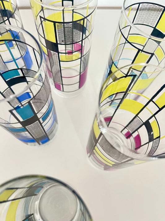 Hand-Painted Tall Glasses (6), USA 1950s-60s