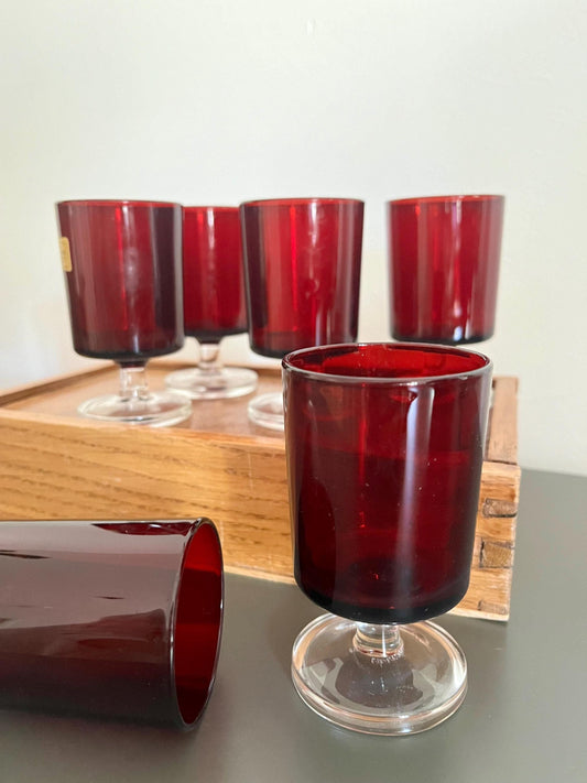 Luminarc Red Glasses (6), France, 1970s