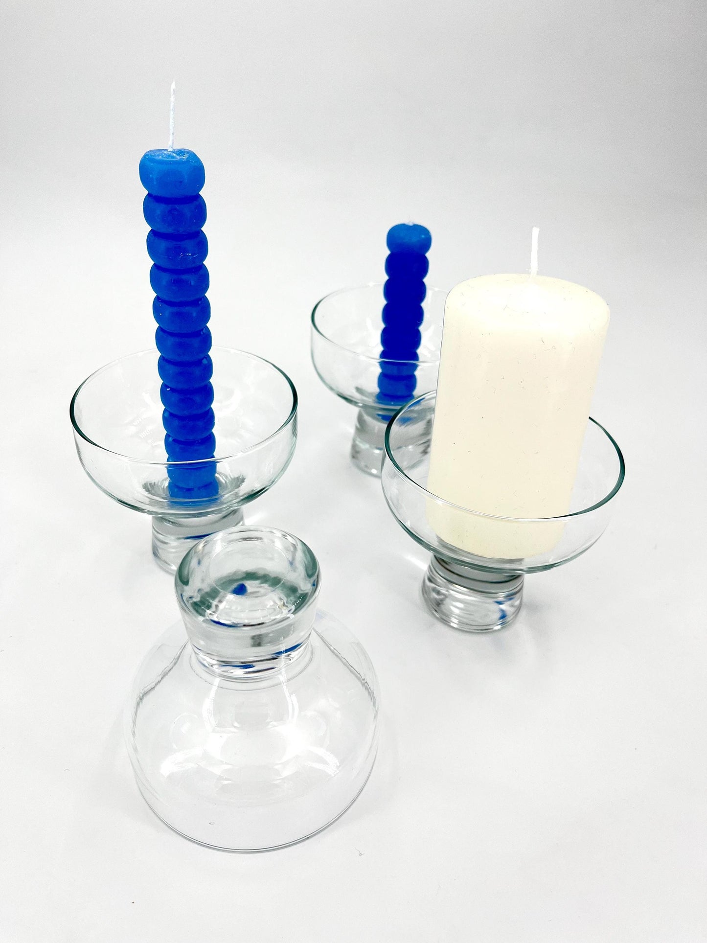 Vintage handmade glass candle holders or champagne glasses, set of 4, 1960s, handmade thick glass candle holders