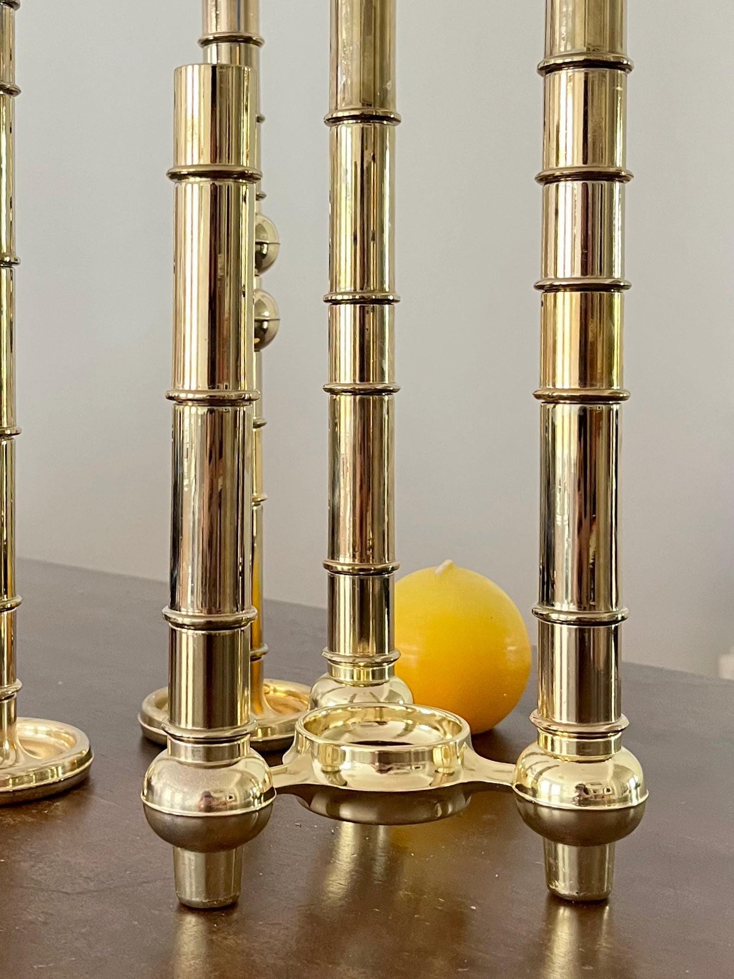 Very Rare Modular Scandinavian Brass Candlestick, 33-Piece Mid-Century Plug-In, Stoff Nagel System
