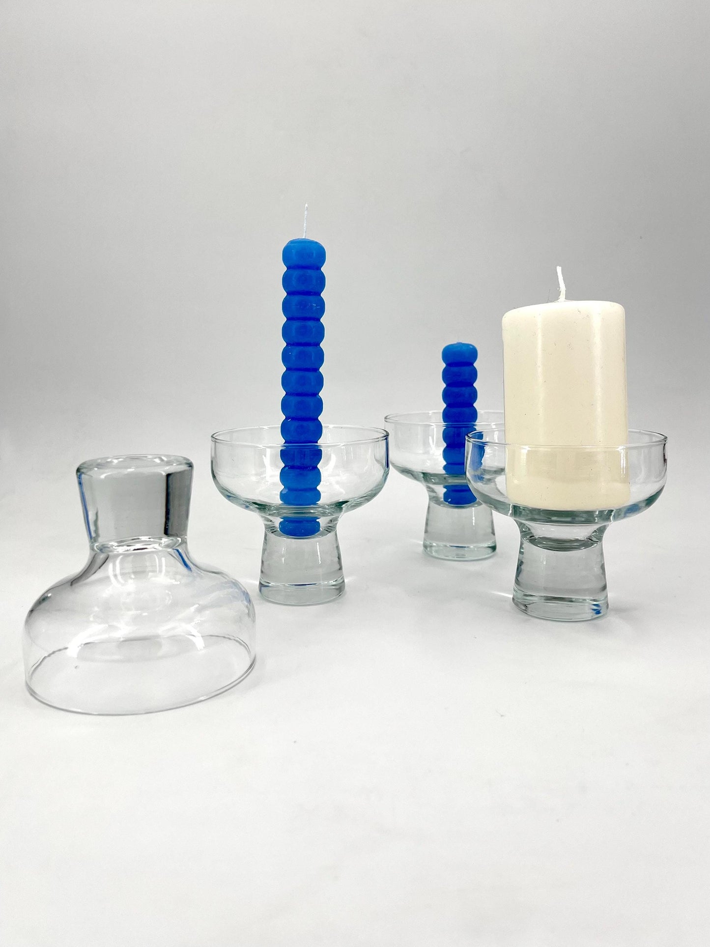 Vintage handmade glass candle holders or champagne glasses, set of 4, 1960s, 1960s hollow-base coupe glasses