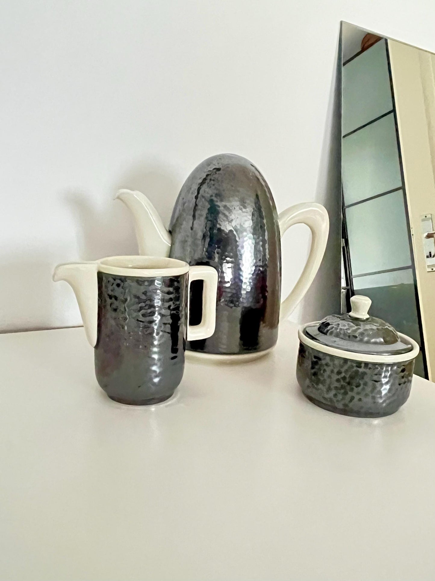 Art-déco-Teekannen- und Zuckerdosen-Set aus Keramik, Deutschland