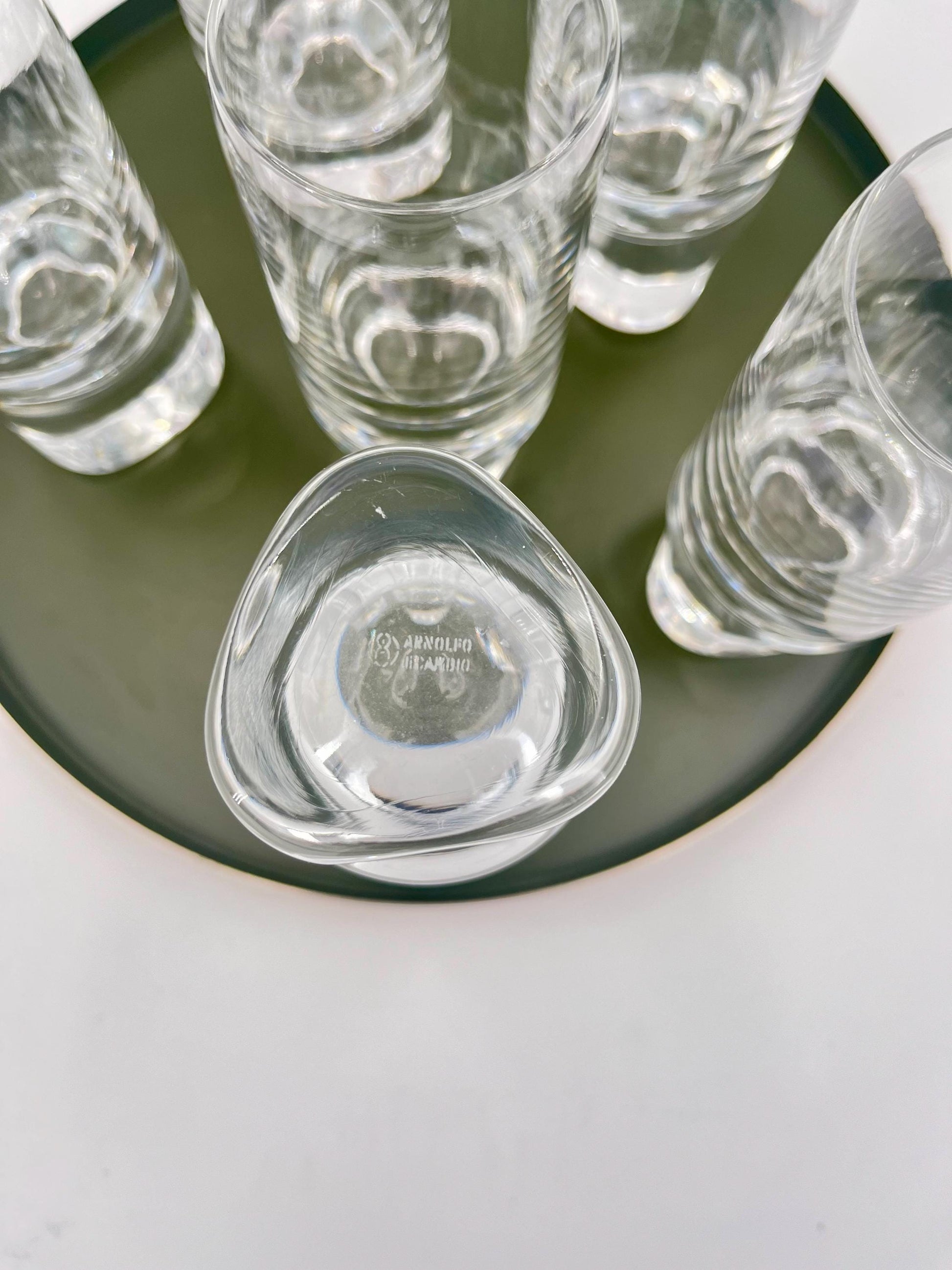 Vintage Pitagora high tumblers by Marco Zanuso for Arnolfo Di Cambio, Italy 1969, triangular-base geometric tumblers