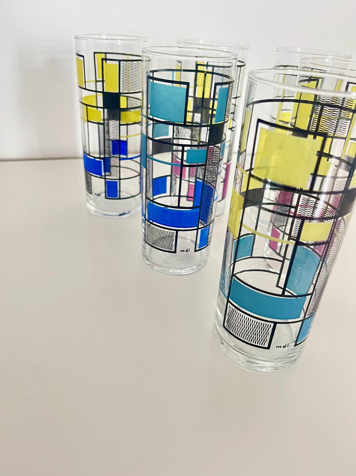 Set aus 6 handbemalten Vintage-Gläsern, USA, 1950er-60er Jahre
