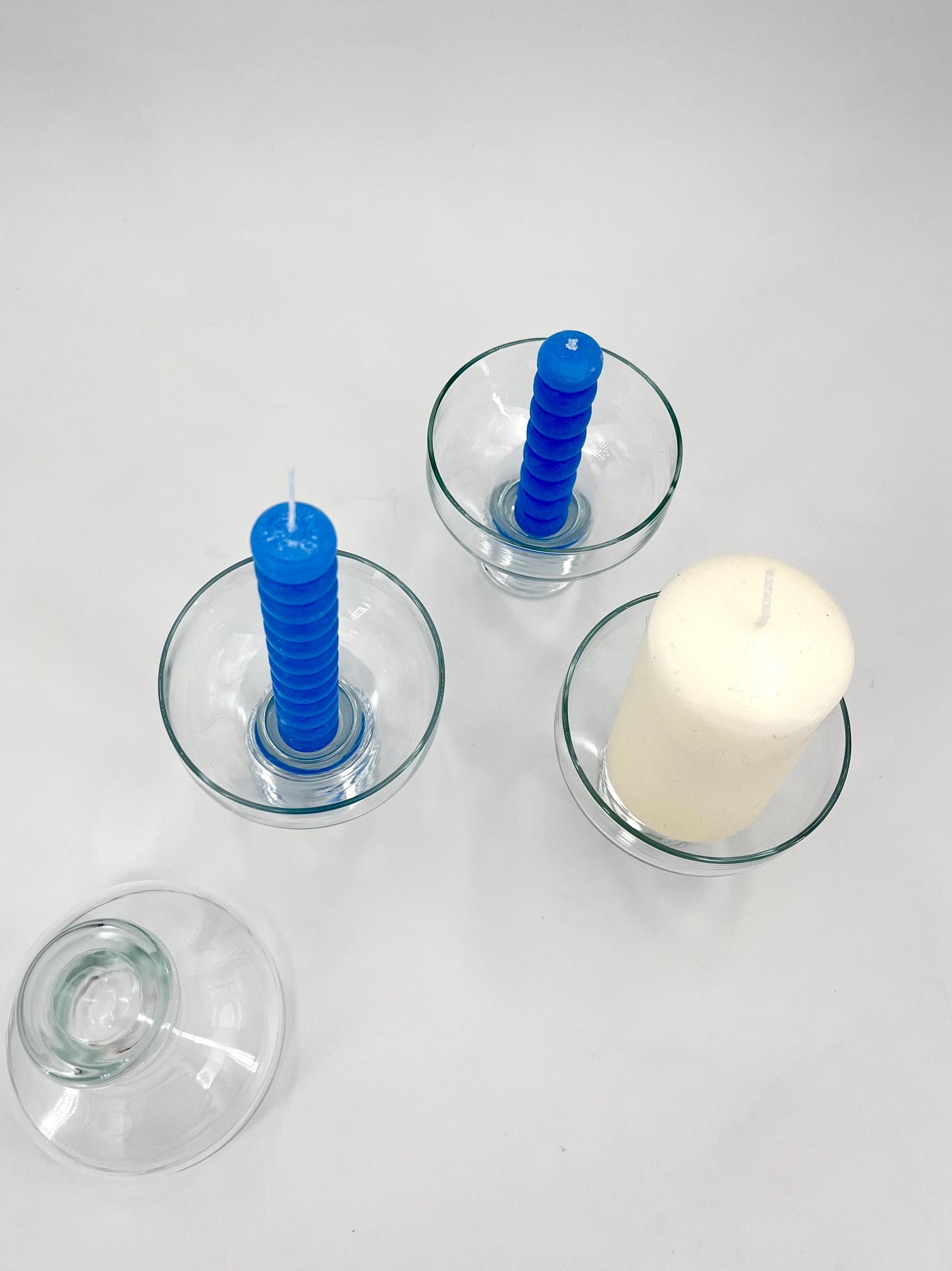 Vintage handmade glass candle holders or champagne glasses, set of 4, 1960s, versatile glass candle holders