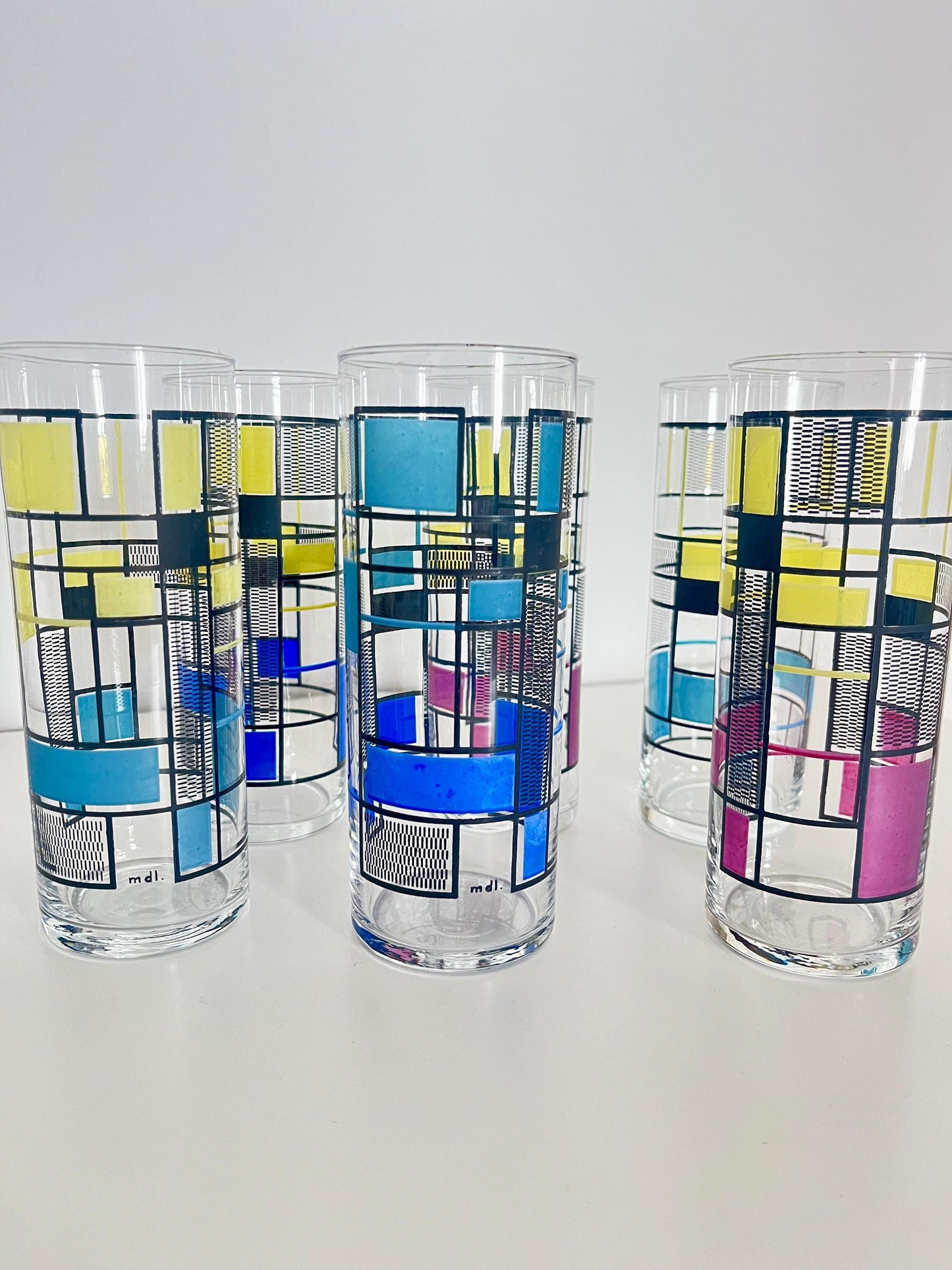 Set aus 6 handbemalten Vintage-Gläsern, USA, 1950er-60er Jahre