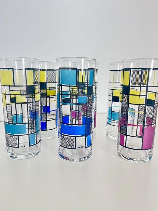 Hand-Painted Tall Glasses (6), USA 1950s-60s