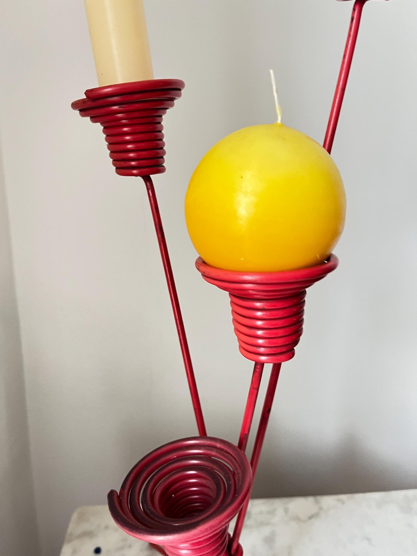 Vintage DDR red metal four-arm candlestick, East Germany, red metal candelabra, East German design
