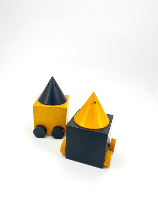 Wooden Salt and Pepper Shakers on Wheels, Legnomagia, Italy, , 1980s