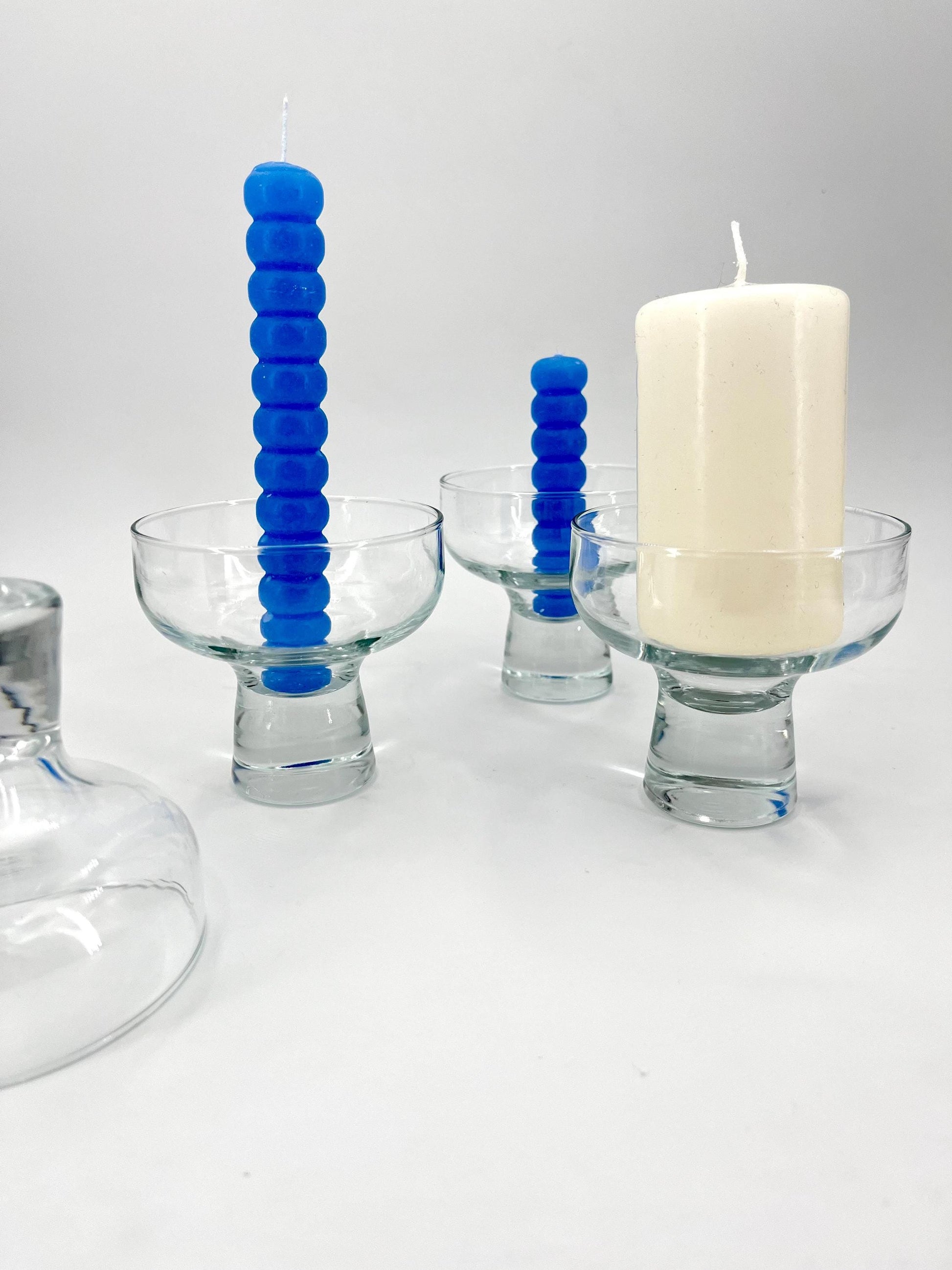 Vintage handmade glass candle holders or champagne glasses, set of 4, 1960s, handmade vintage glassware set
