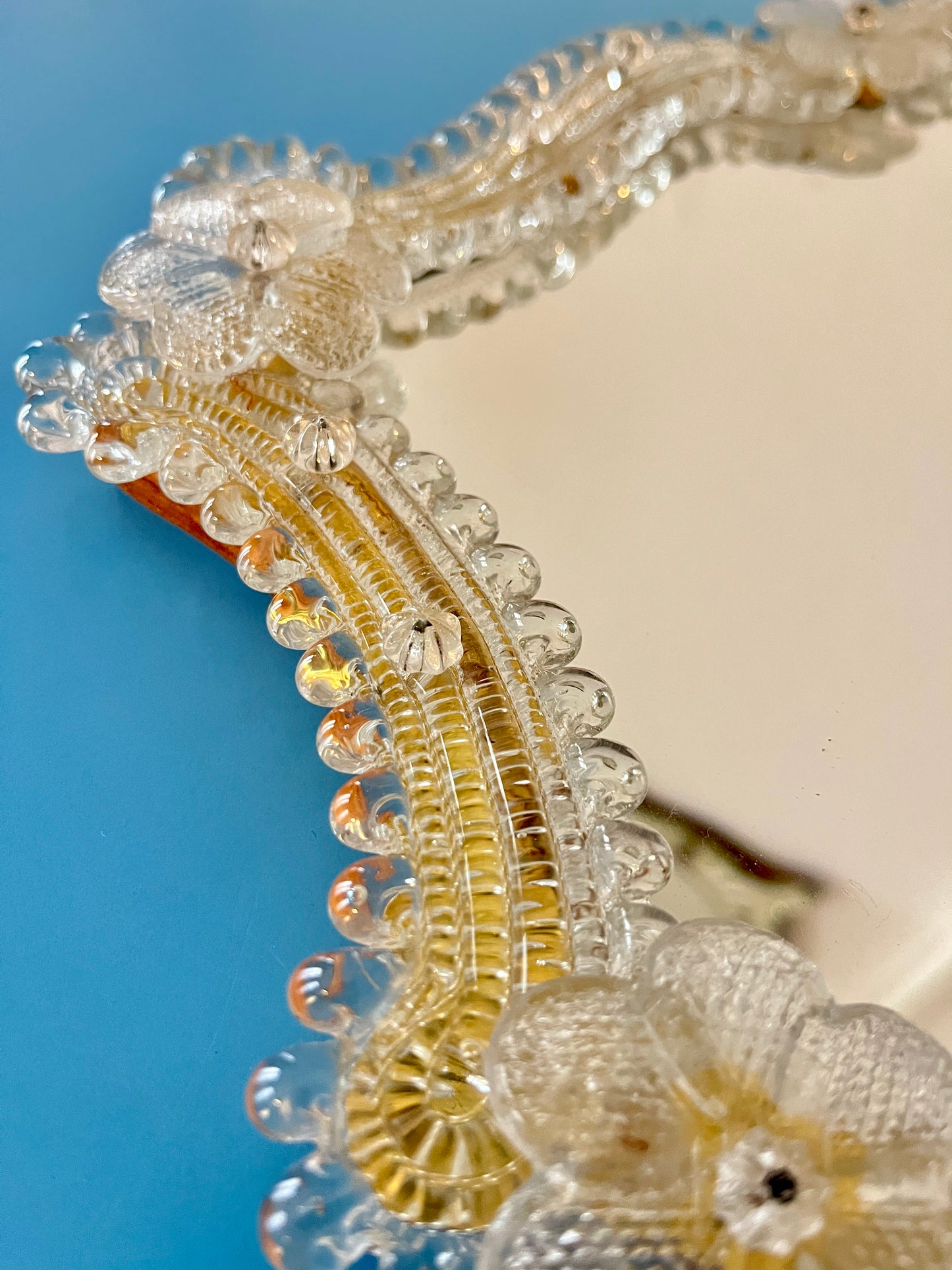 Murano Glass Floral Wall Mirror, Italy, 1970s