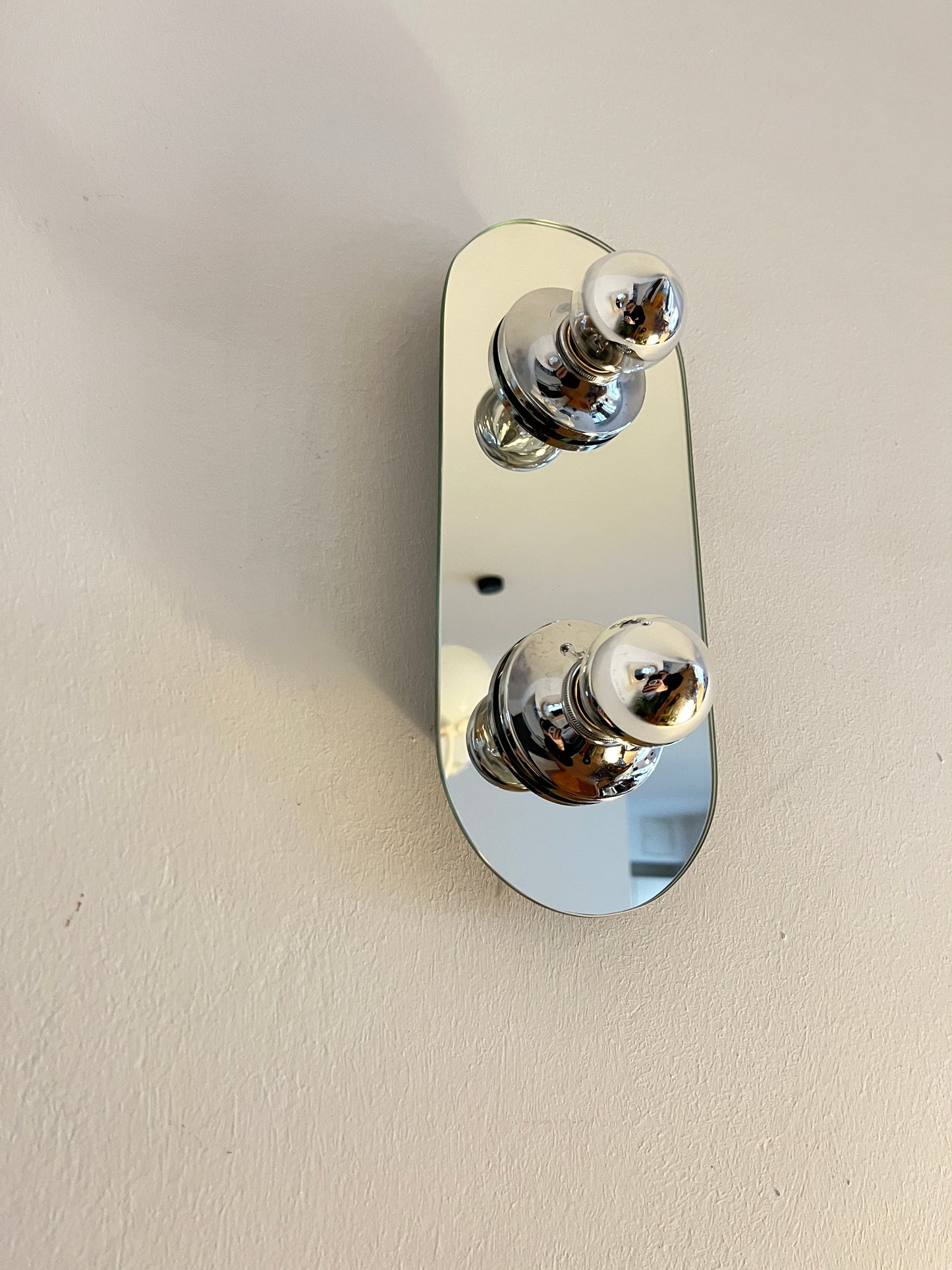 Vintage 1980s EGLO Germany wall lamp with mirrored glass front and silver metal frame, modernist two bulb sconce