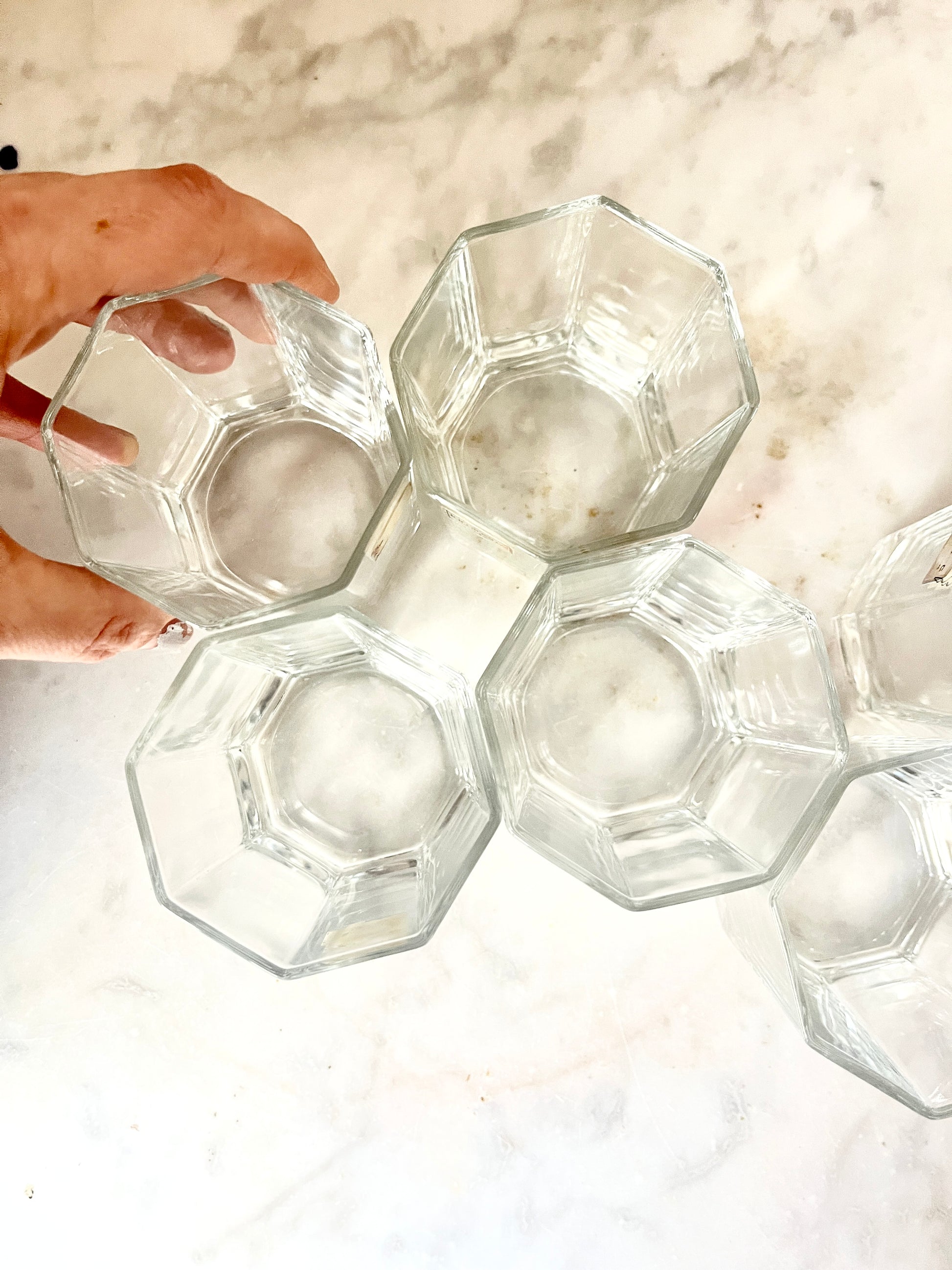 Vintage 6 x Hexagonal Clear Water Glasses, by Luminarc France, 1980s