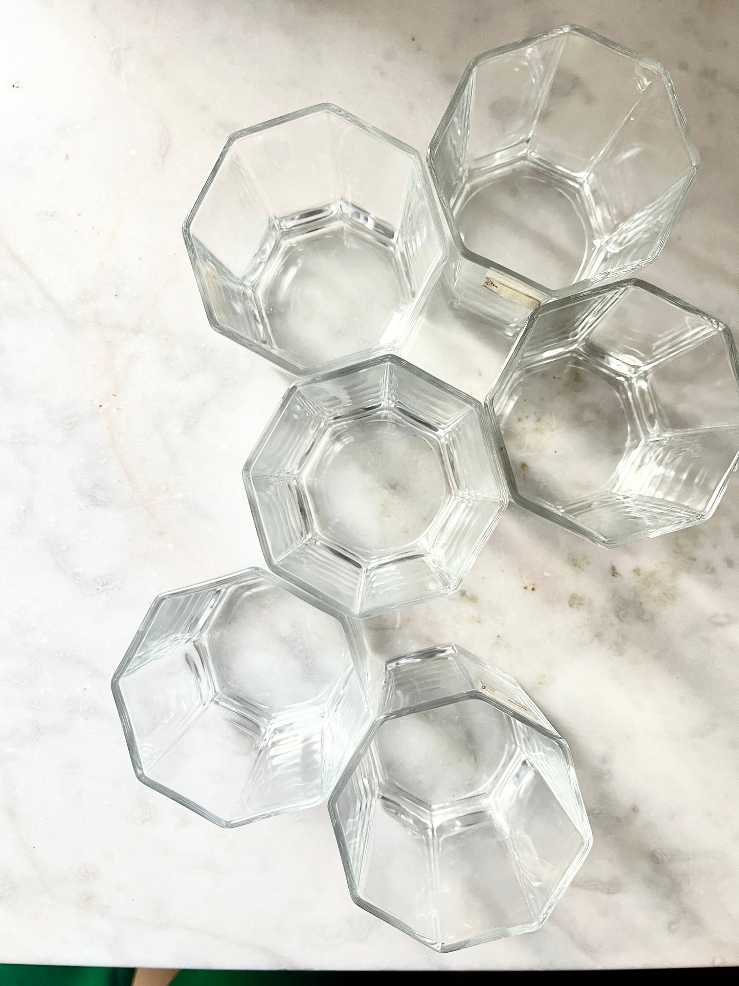 Vintage 6 x Hexagonal Clear Water Glasses, by Luminarc France, 1980s