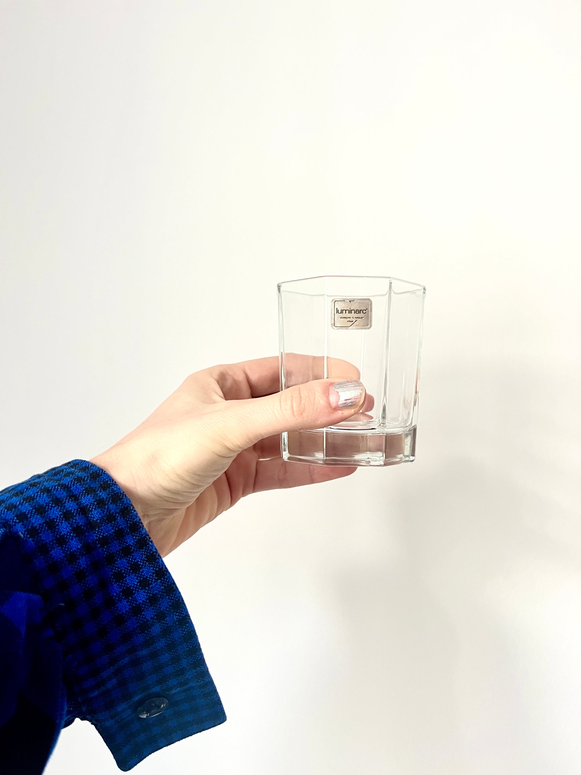 Vintage 6 x Hexagonal Clear Water Glasses, by Luminarc France, 1980s