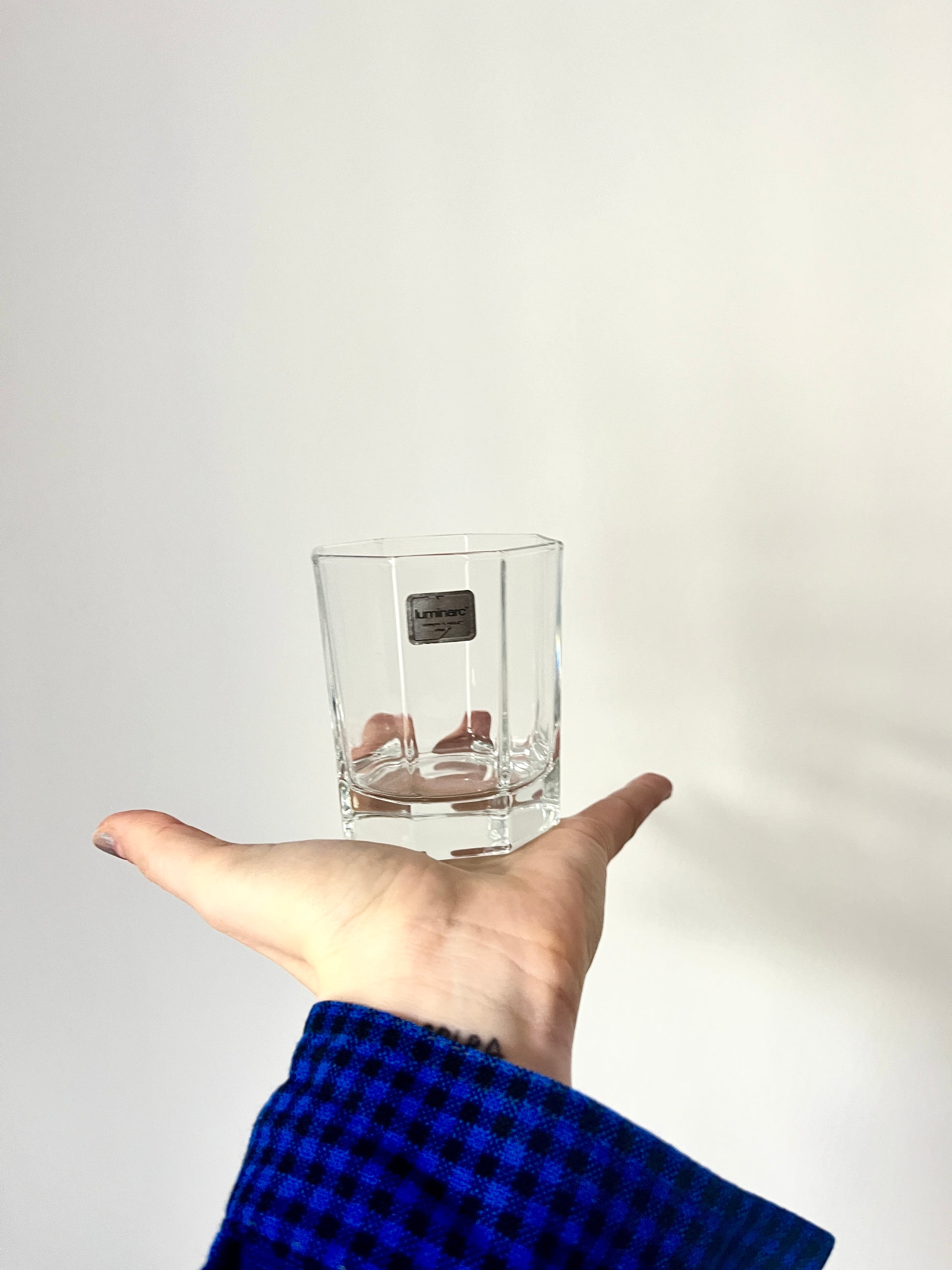 Vintage 6 x Hexagonal Clear Water Glasses, by Luminarc France, 1980s