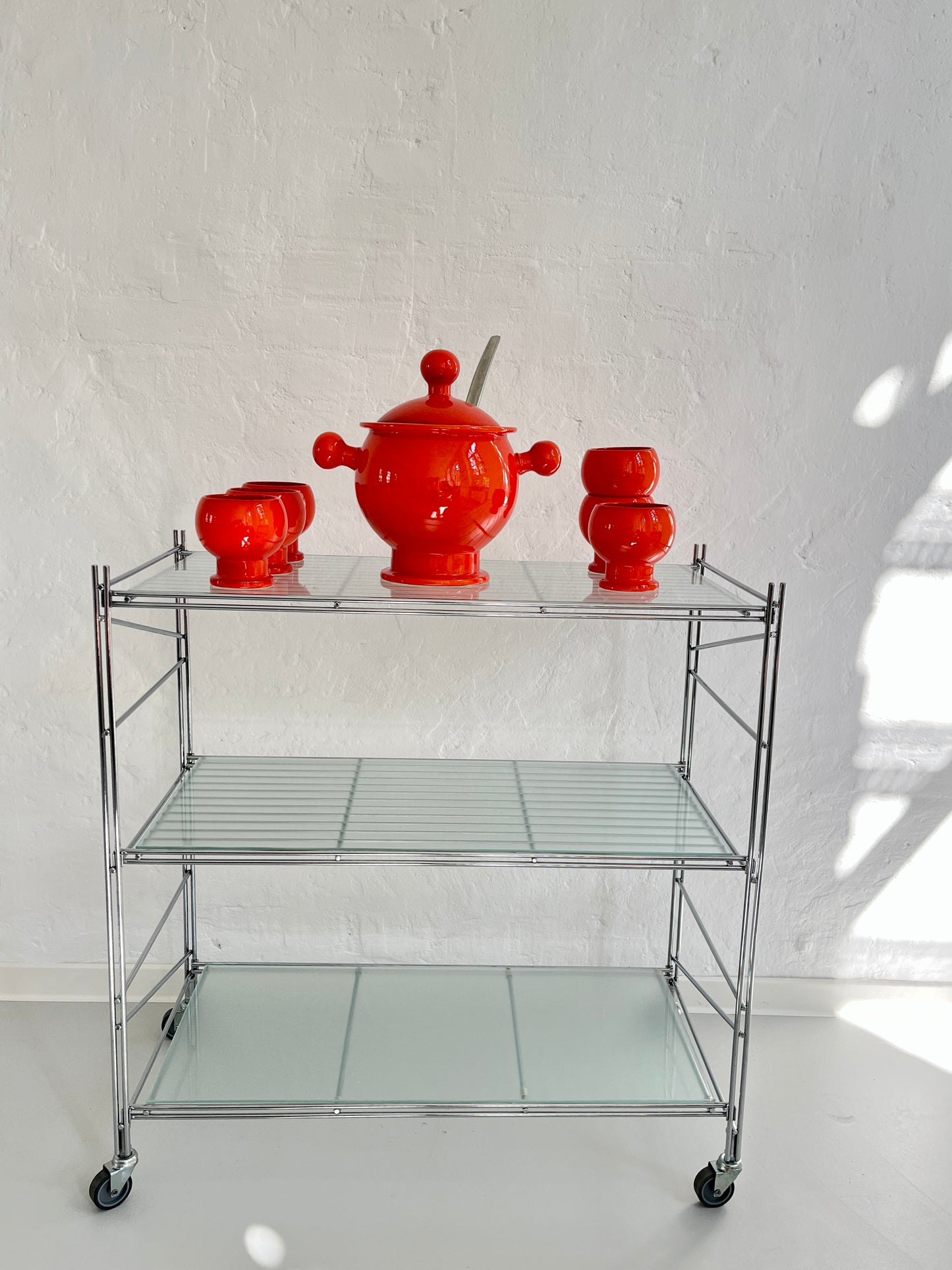 Orange Ceramic Punch Bowl Set, Germany, 1970s