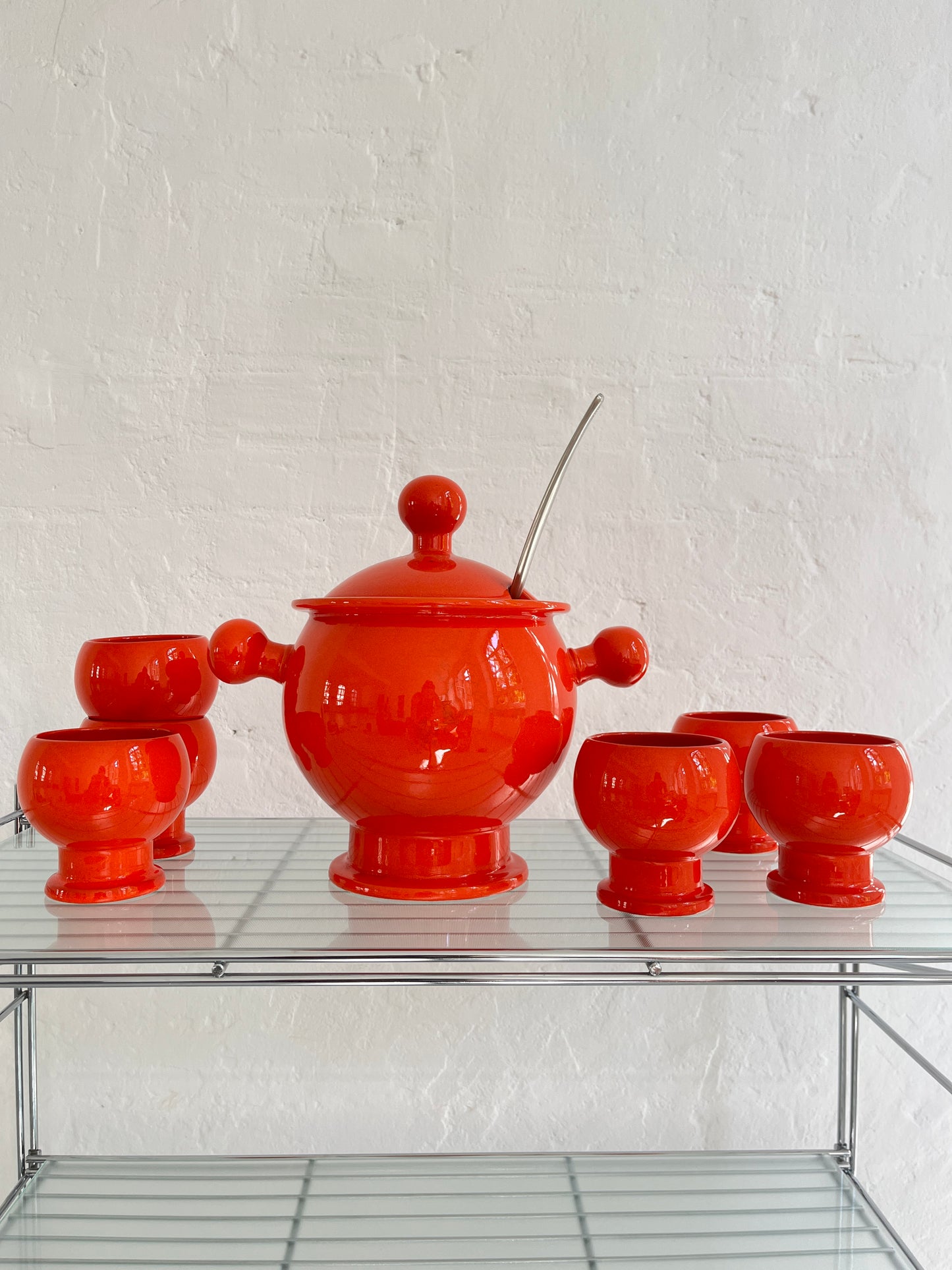 Orange Ceramic Punch Bowl Set, Germany, 1970s