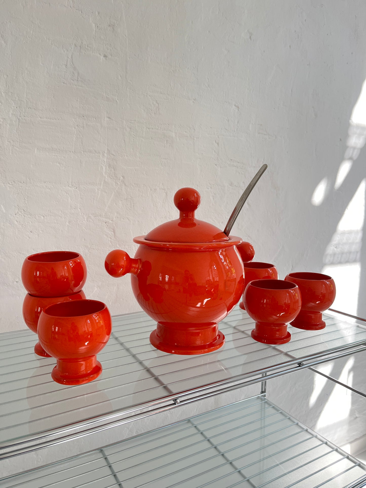 Orange Ceramic Punch Bowl Set, Germany, 1970s