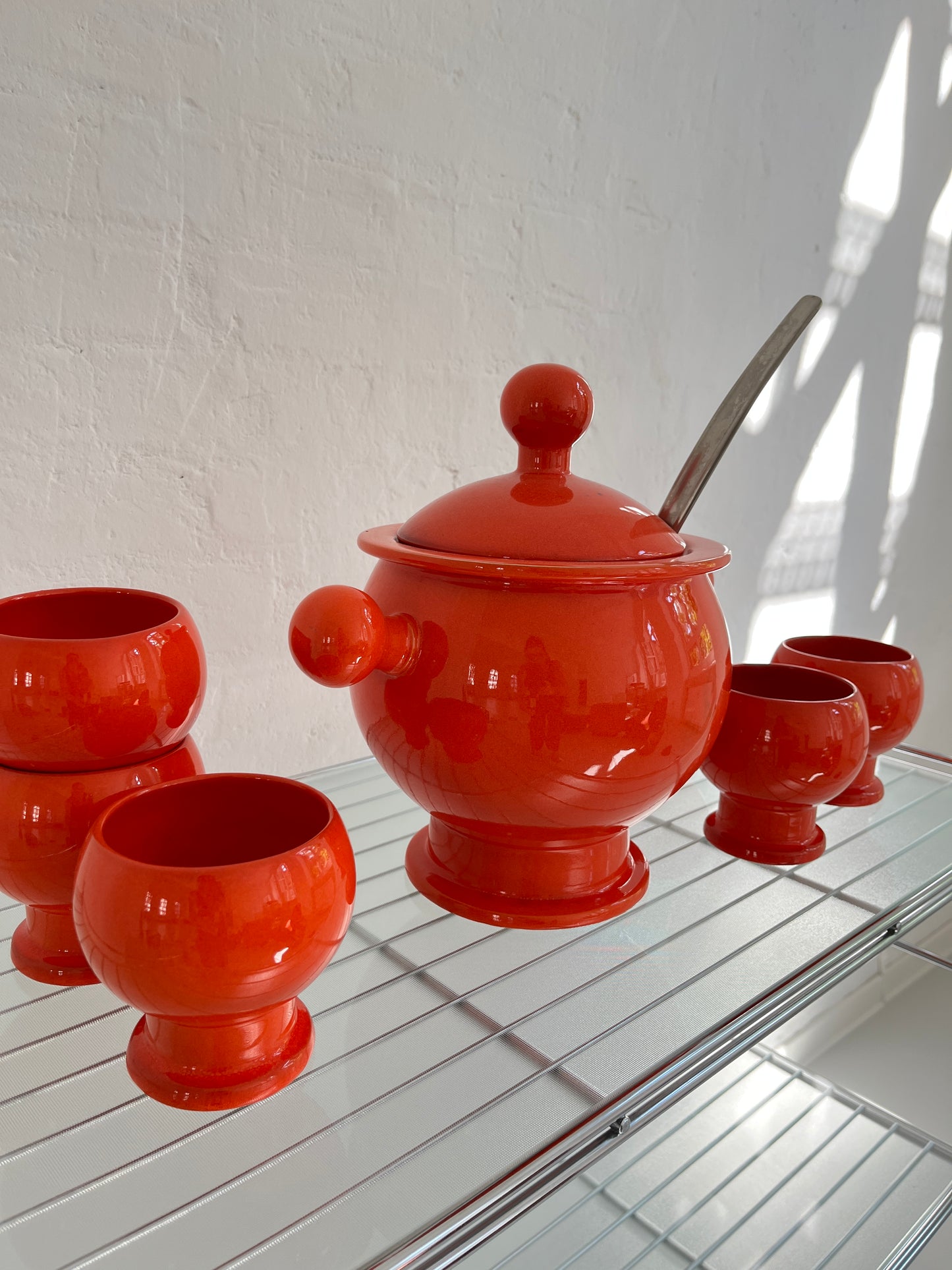 Orange Ceramic Punch Bowl Set, Germany, 1970s