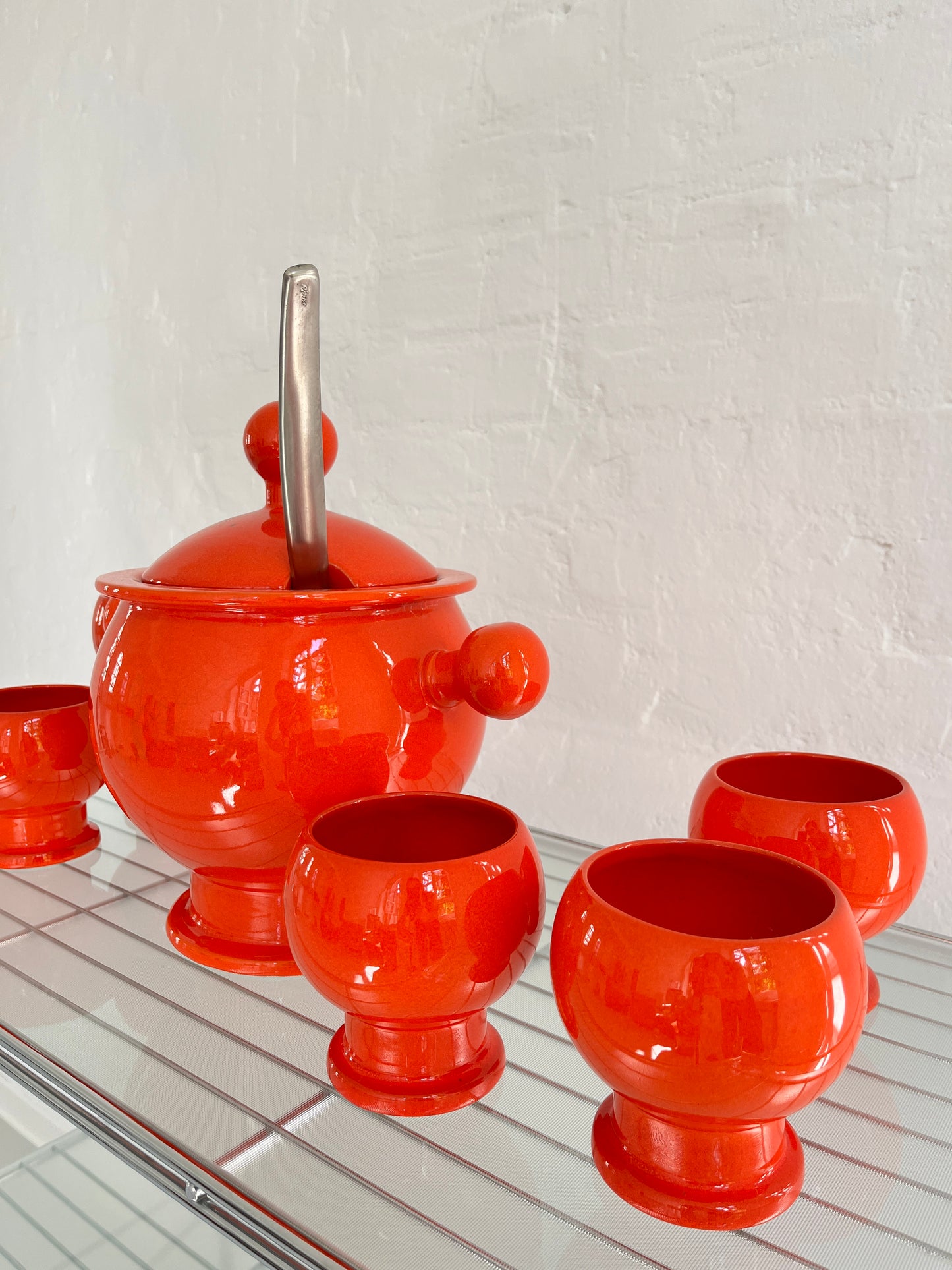 Orange Ceramic Punch Bowl Set, Germany, 1970s