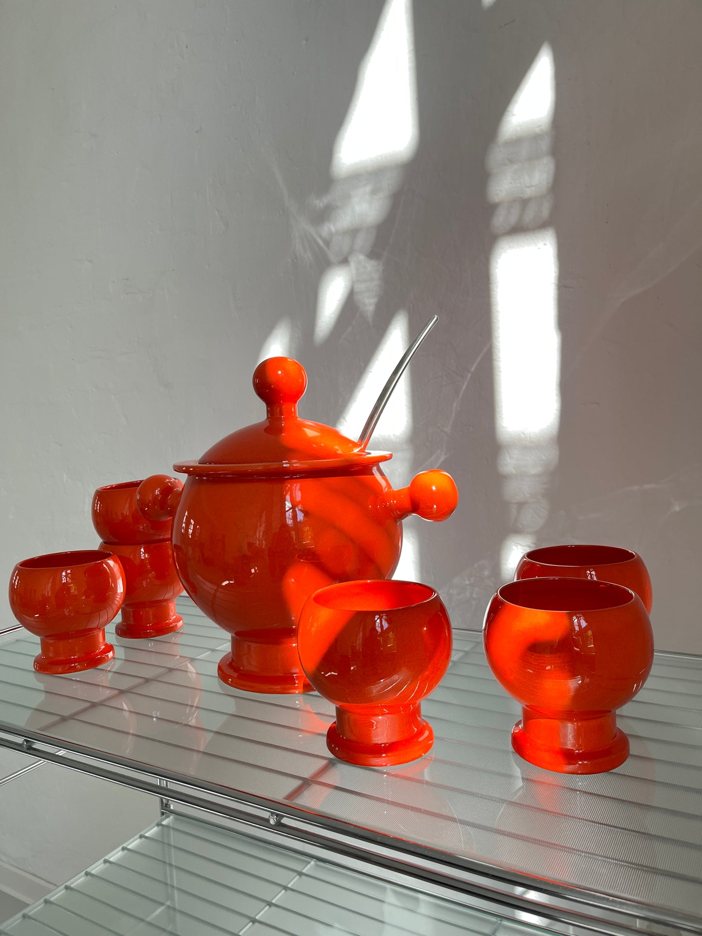 Orange Ceramic Punch Bowl Set, Germany, 1970s