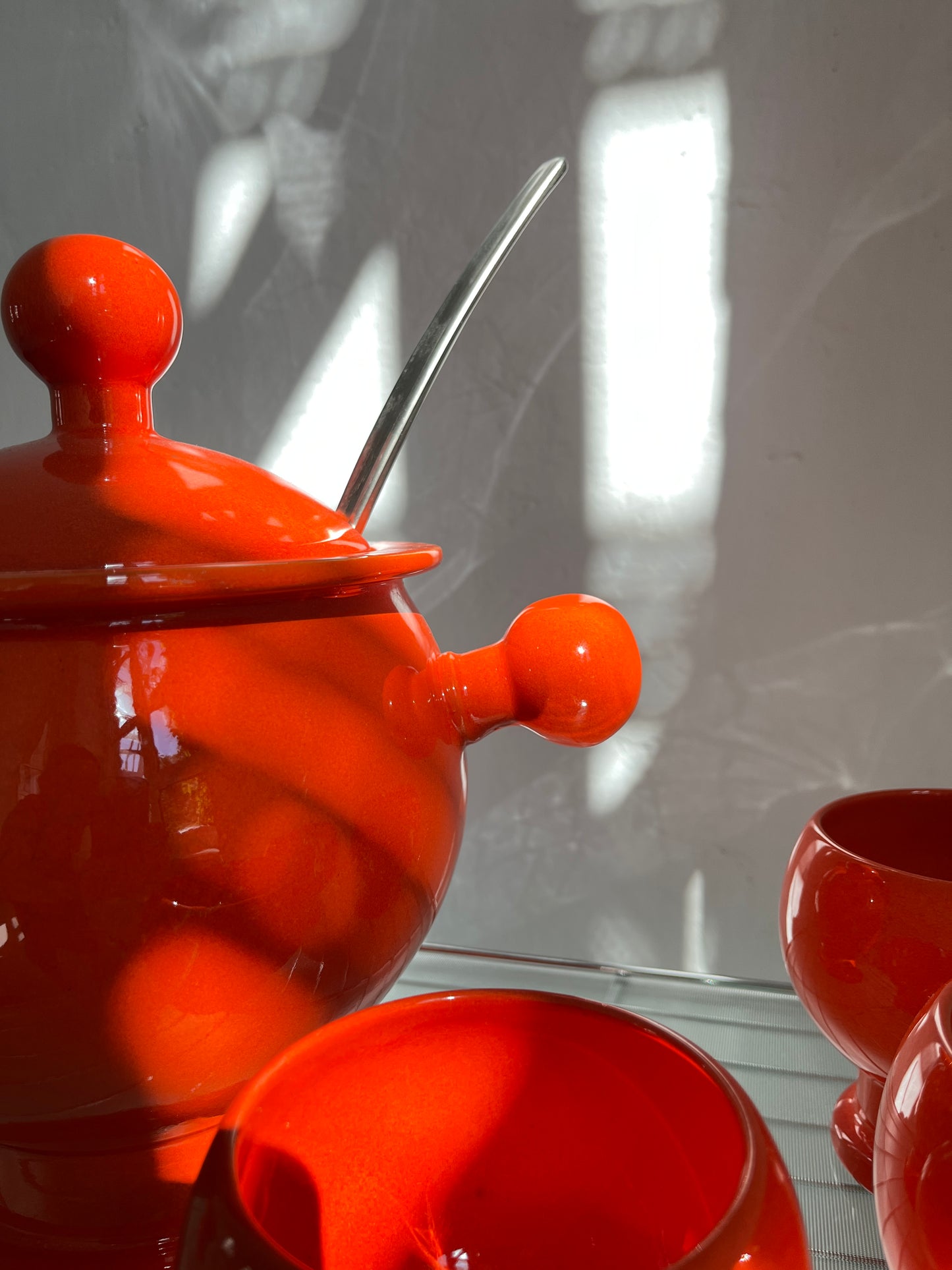 Orange Ceramic Punch Bowl Set, Germany, 1970s
