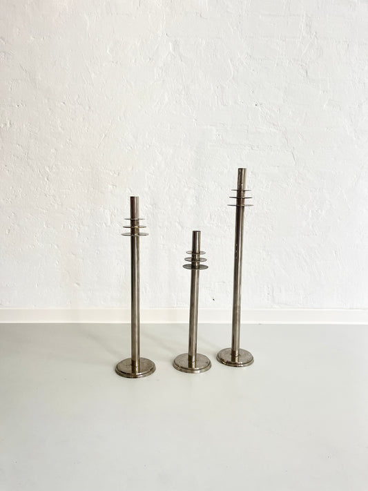 Chrome Art Deco Candlesticks, Set of 3