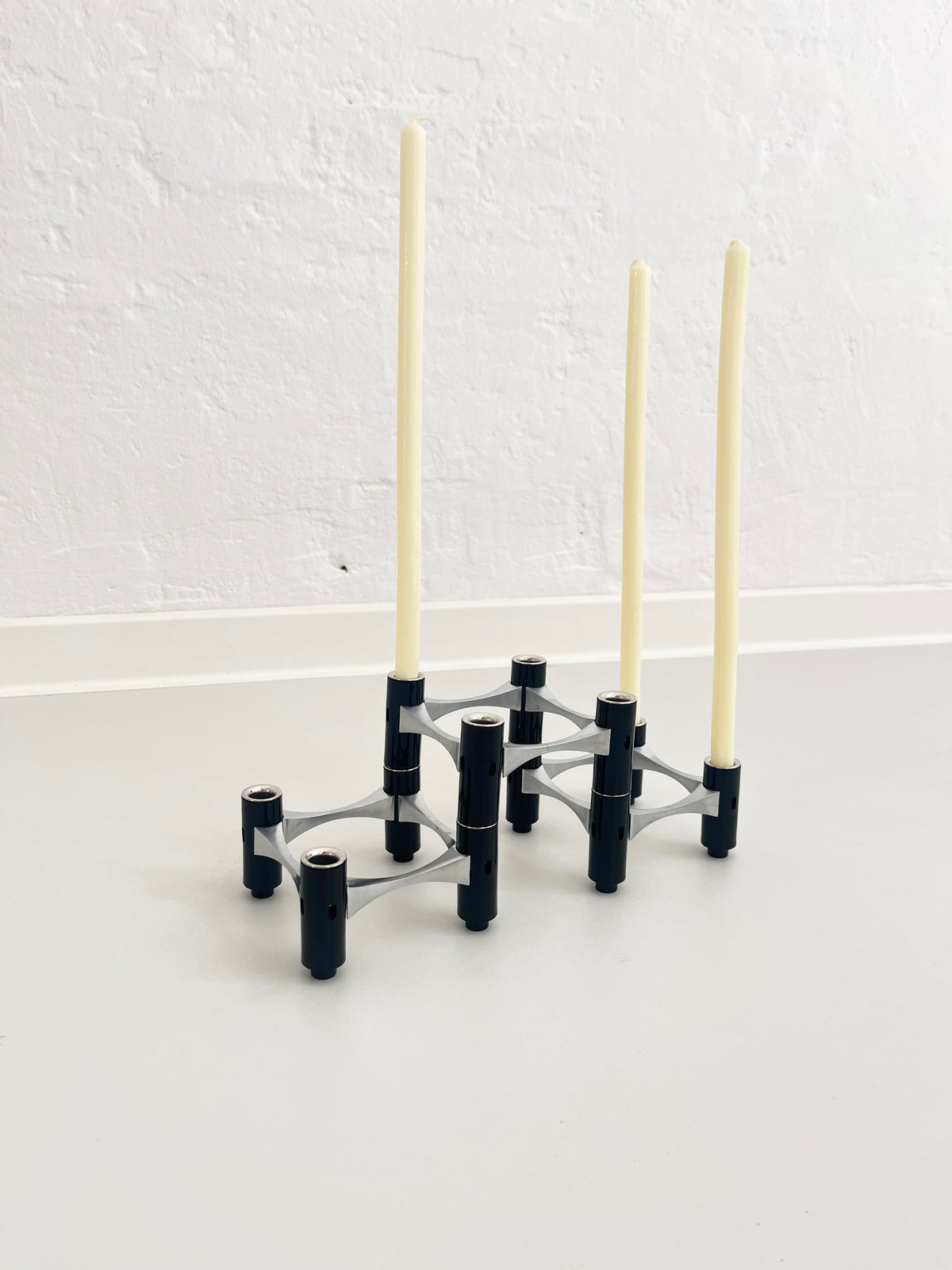 BMF Modular Candle Holder, Black & Silver, with Original Box, Germany, 1960s